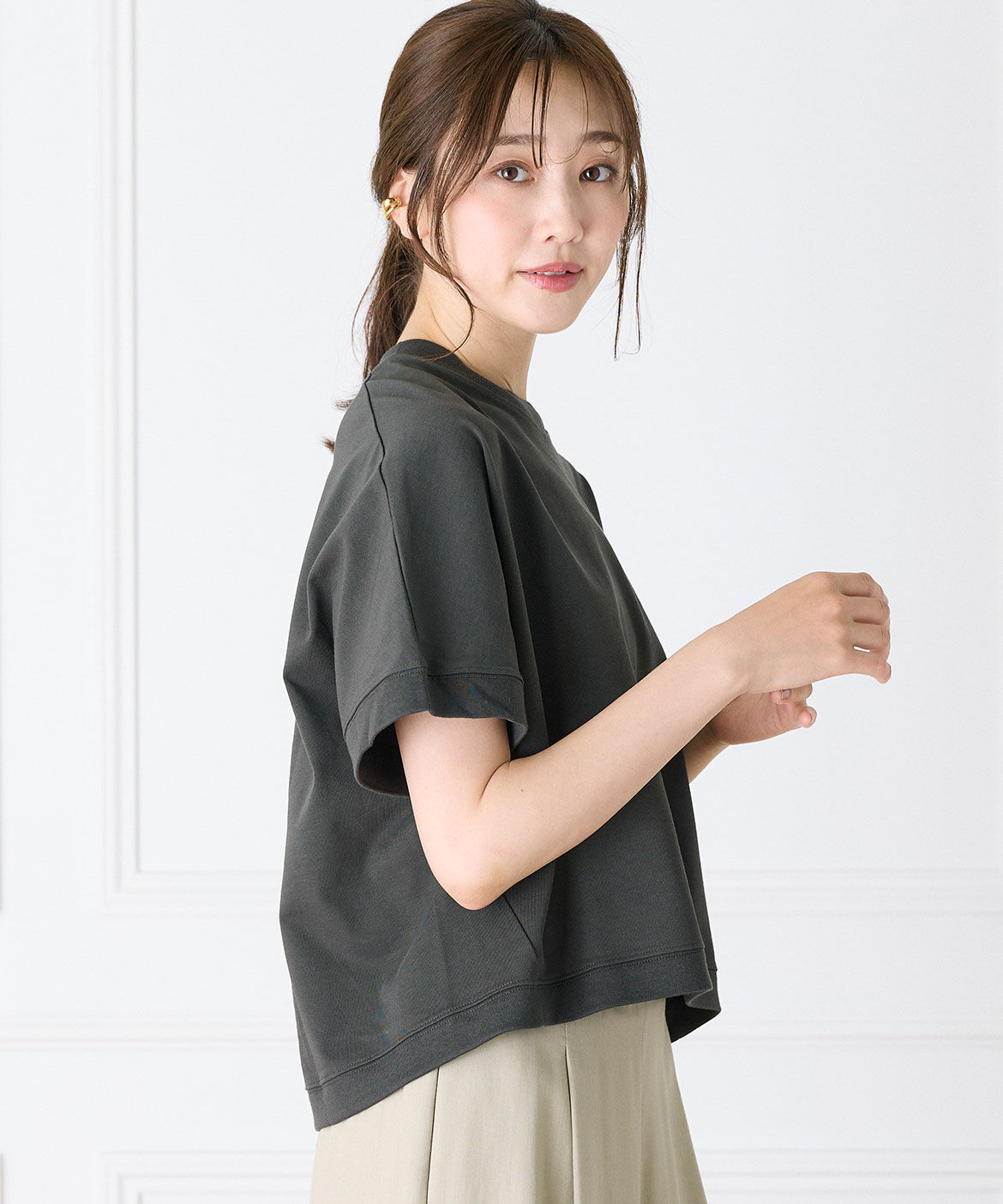 INED「《大きいサイズ》ドルマンスリーブTシャツ」|Tシャツ・カットソー|