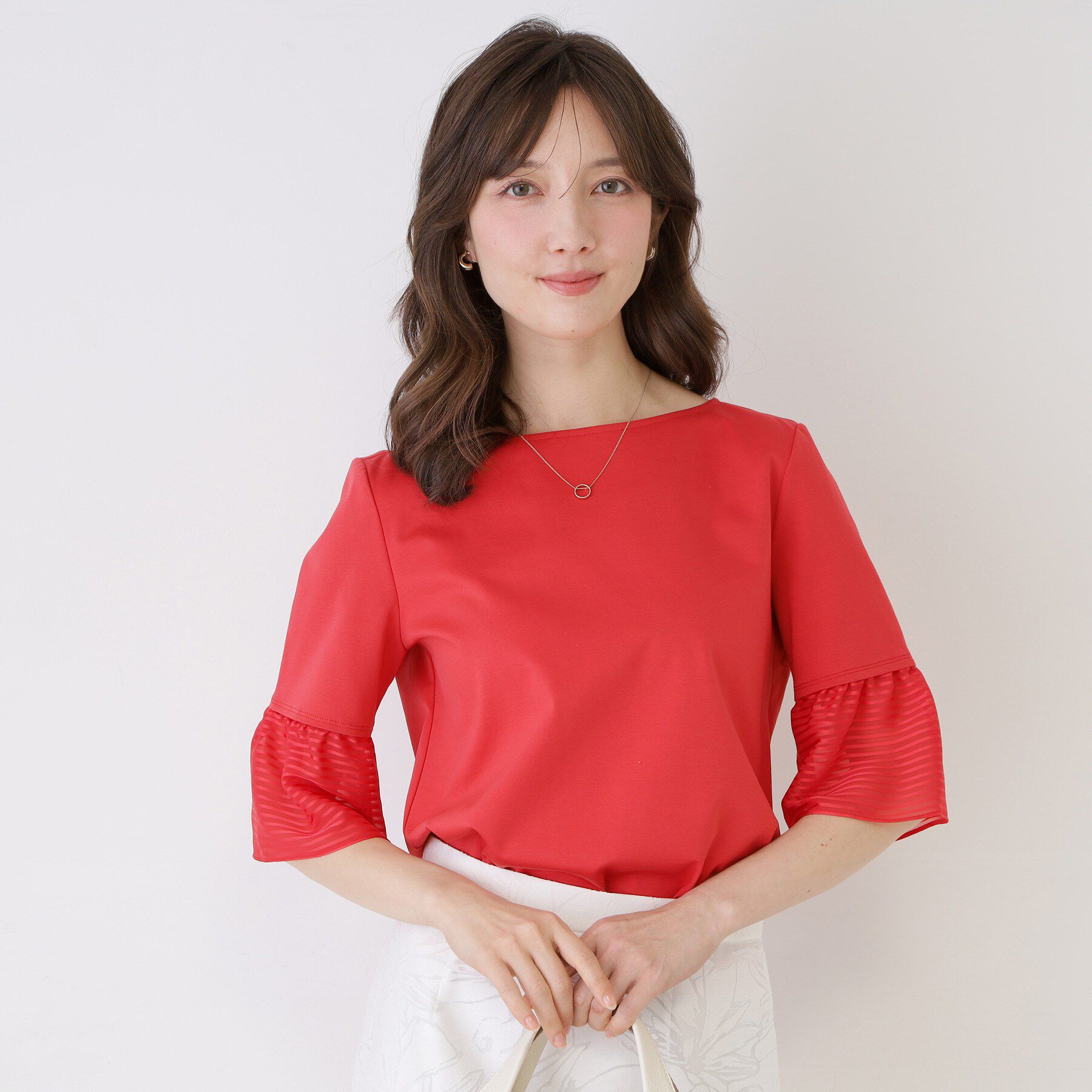 COUP DE CHANCE「【5分袖／日本製／接触冷感】異素材ドッキングカットソー」|Tシャツ・カットソー|