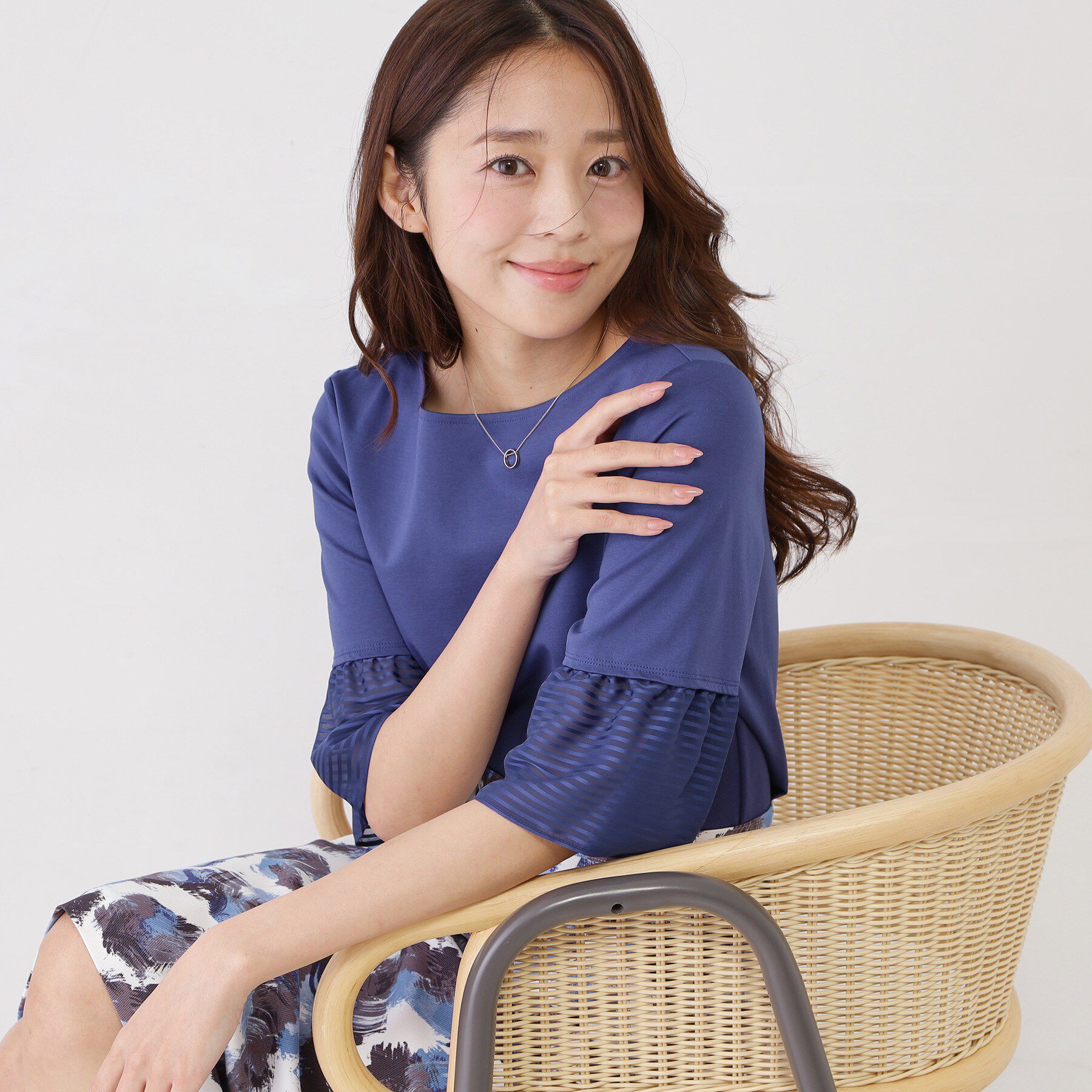 COUP DE CHANCE「【5分袖／日本製／接触冷感】異素材ドッキングカットソー」|Tシャツ・カットソー|