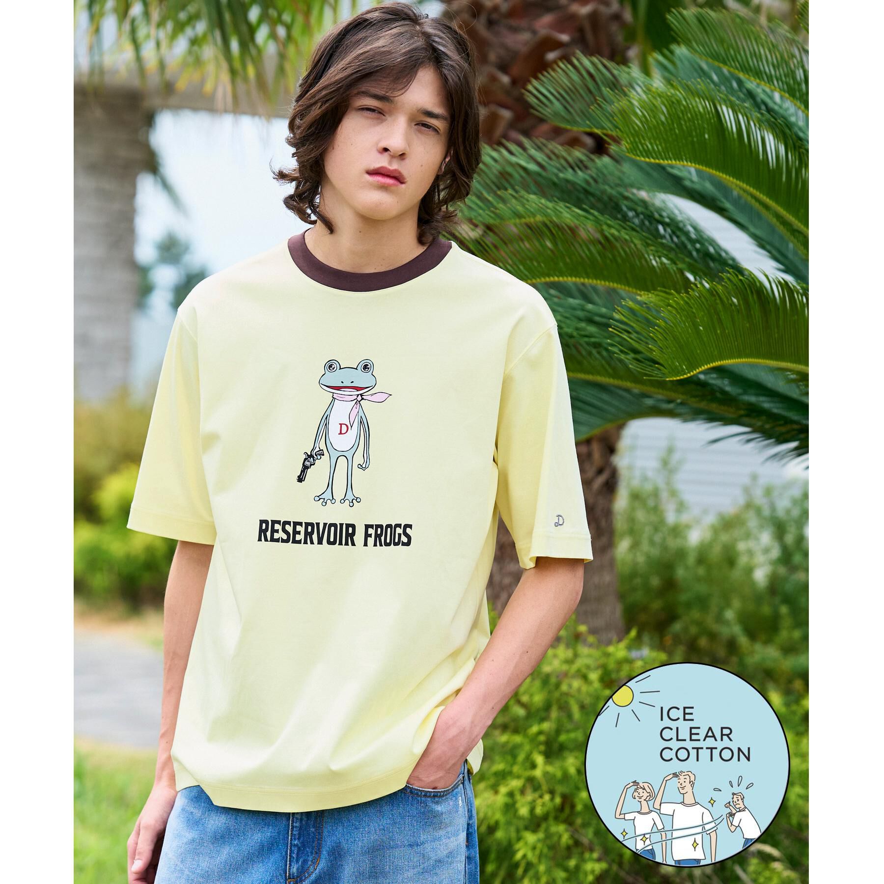 DRESSTERIOR「【接触冷感／抗菌防臭／消臭】ICE CLEAR COTTON フロッグオーバーフィットTシャツ」|Tシャツ・カットソー|ライトイエロー(03