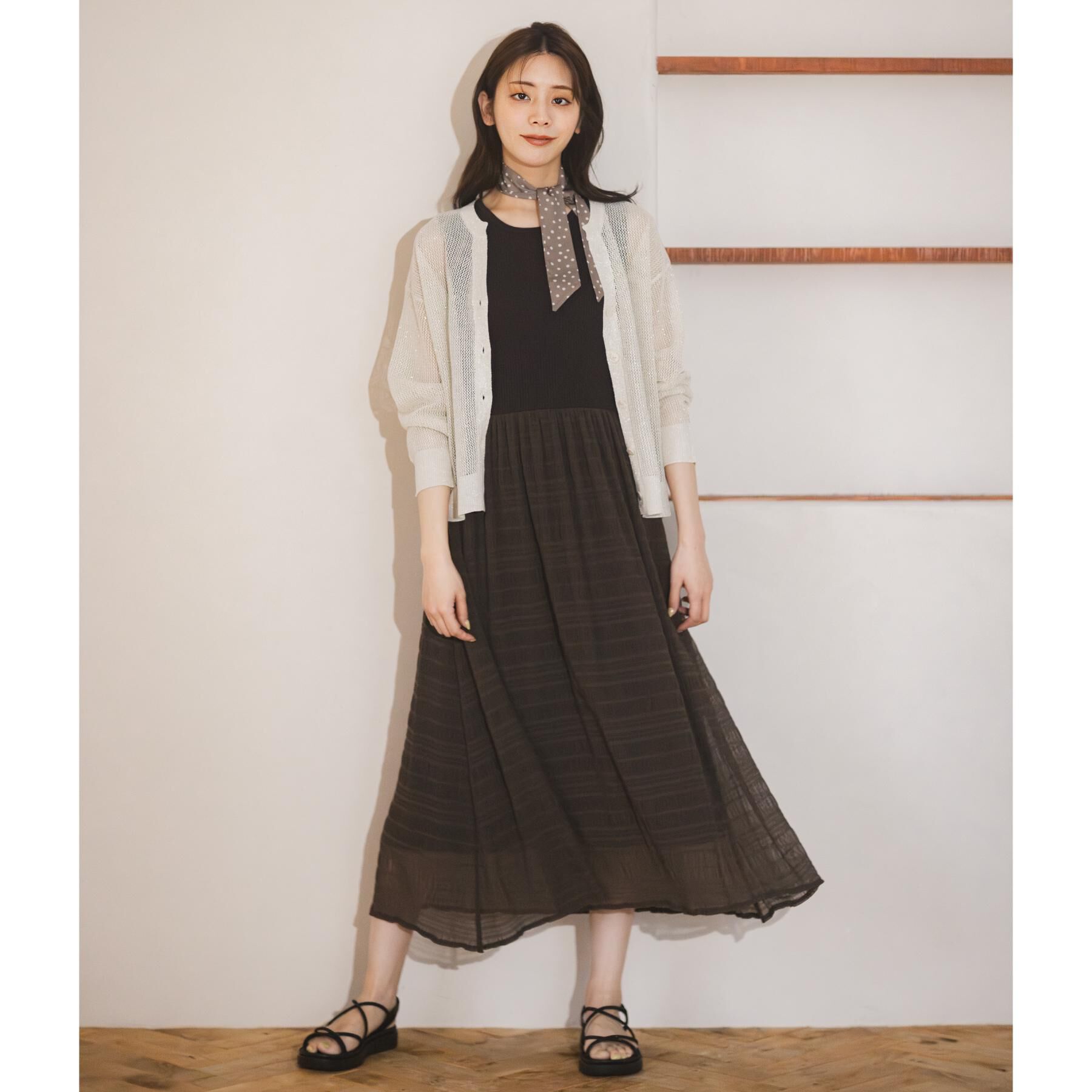 grove「夏のお出かけ、もっと楽しく。リブニット&times;チュール ドッキングワンピース」|ワンピース|