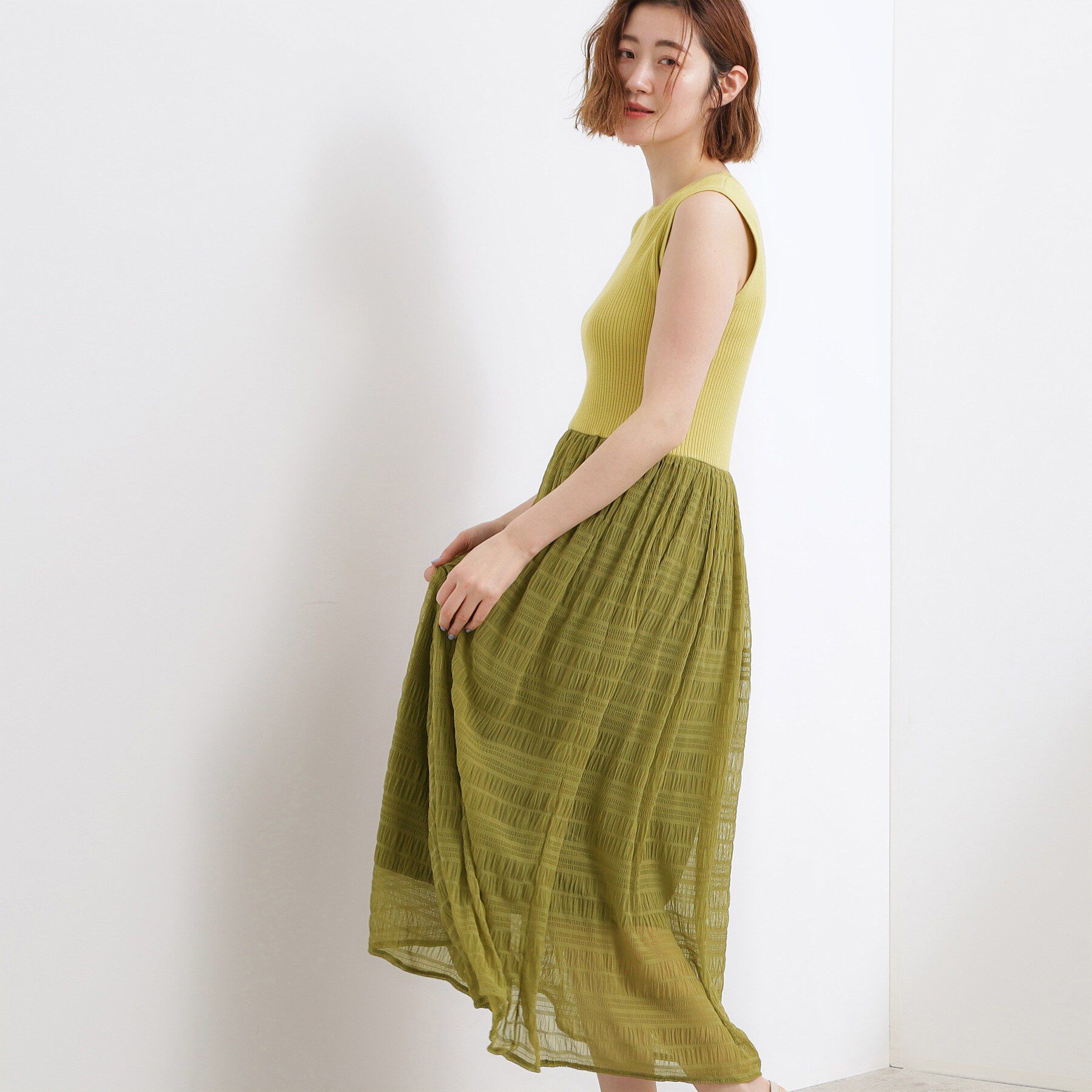 grove「夏のお出かけ、もっと楽しく。リブニット&times;チュール ドッキングワンピース」|ワンピース|