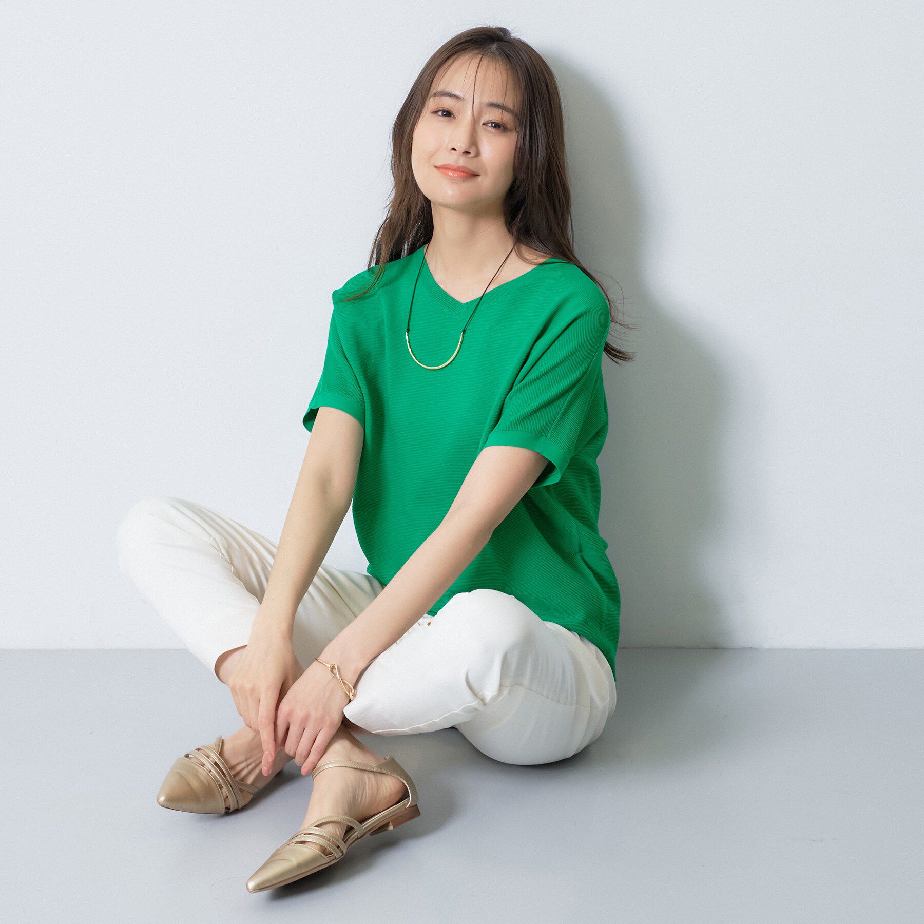INDIVI「【洗える】ガーター編みVネックニットT」|ニット・セーター|