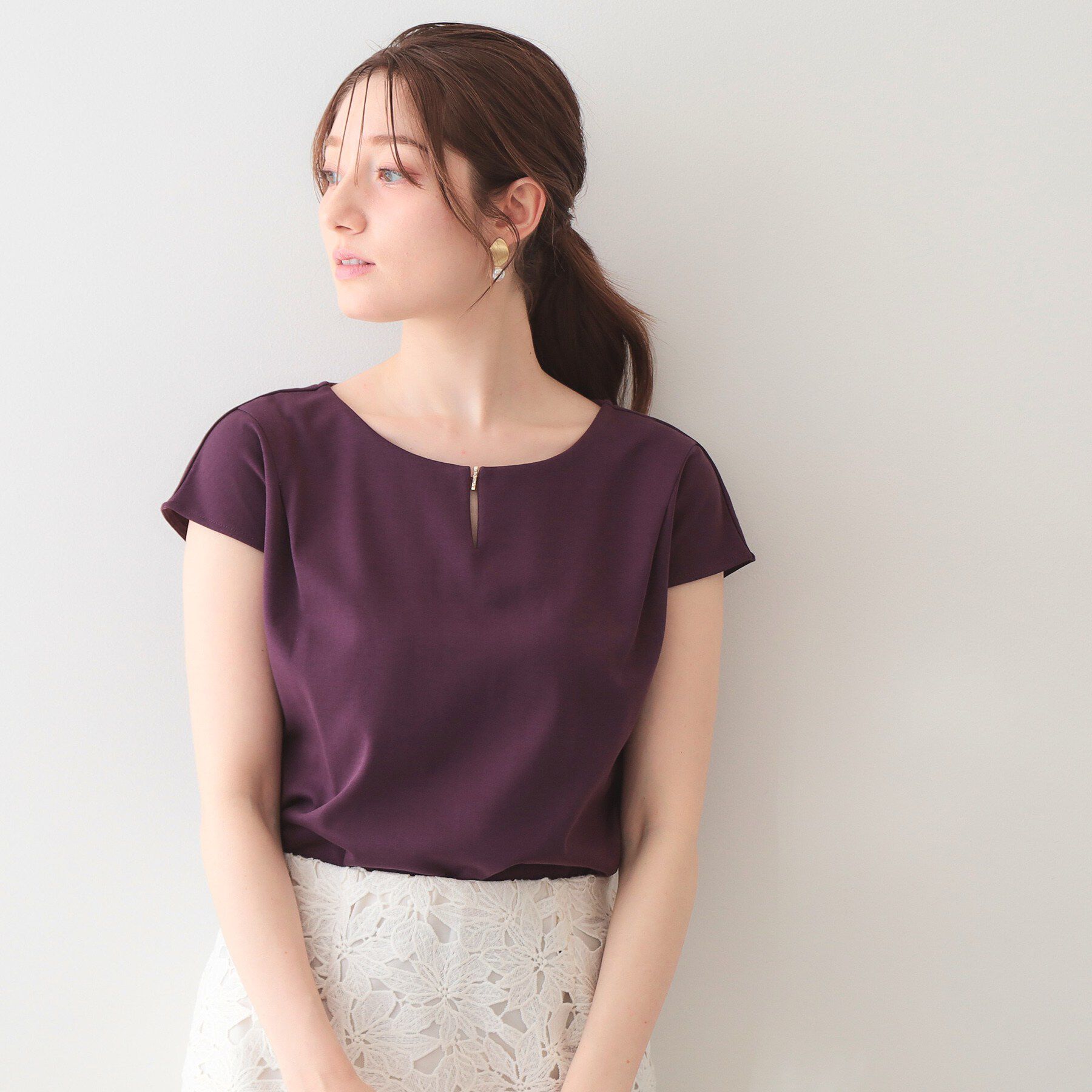 index「【接触冷感】ビジューキーネックフレンチトップス《UVケア／洗濯機OK／XS～3L／8col》」|Tシャツ・カットソー|