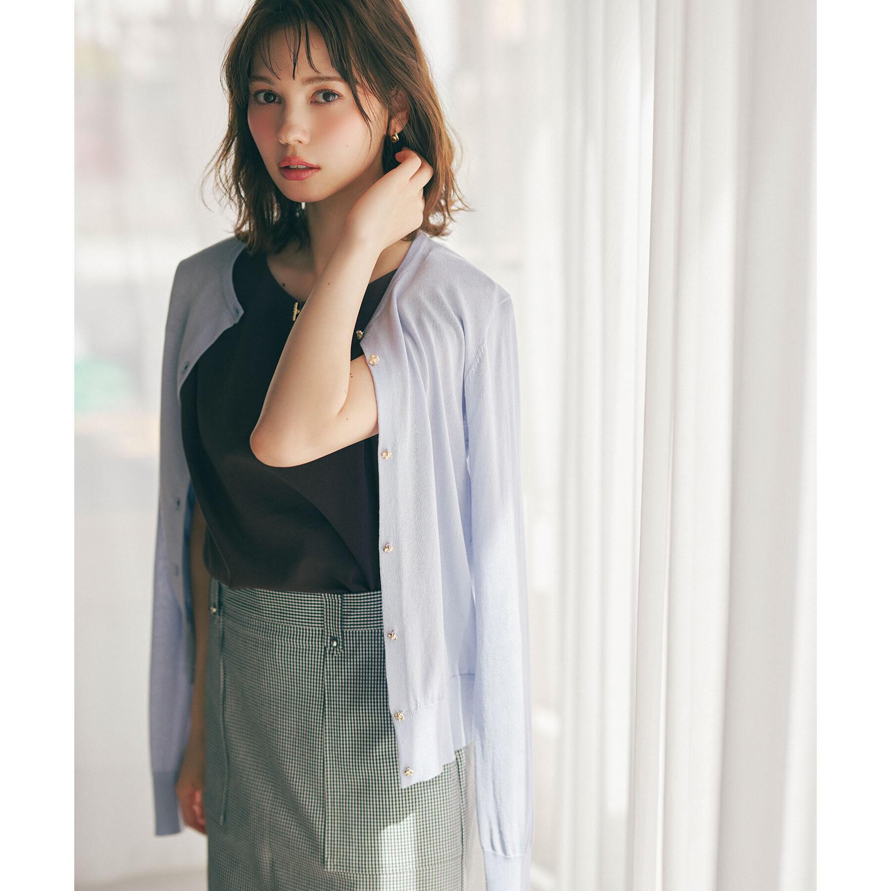 index「【接触冷感】ビジューキーネックフレンチトップス《UVケア／洗濯機OK／XS～3L／8col》」|Tシャツ・カットソー|