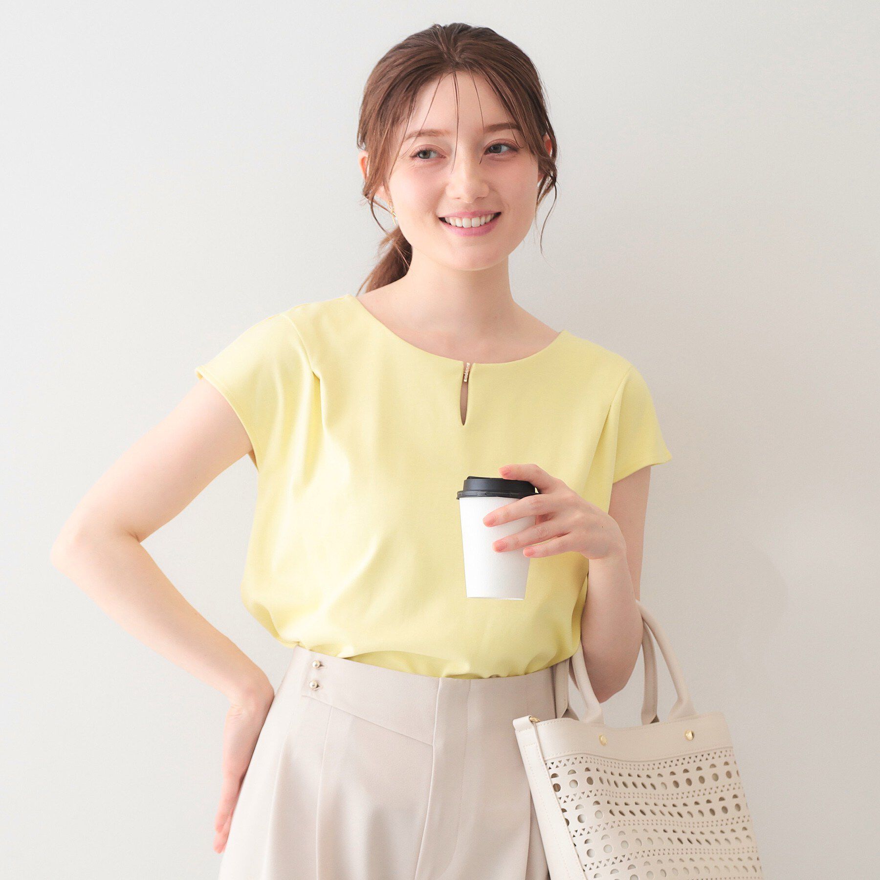 index「【接触冷感】ビジューキーネックフレンチトップス《UVケア／洗濯機OK／XS～3L／8col》」|Tシャツ・カットソー|
