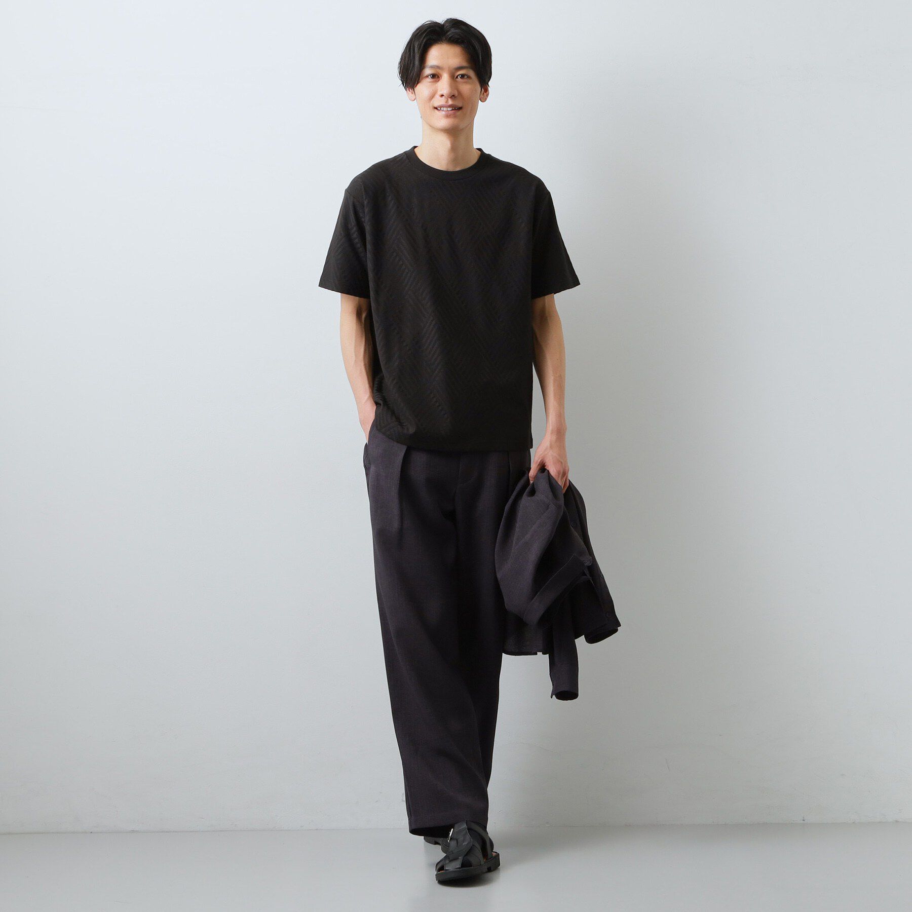 THE SHOP TK「【ジャケットインにもおすすめ！】ジャカード リンクス半袖Tシャツ 洗濯機OK」|Tシャツ・カットソー|