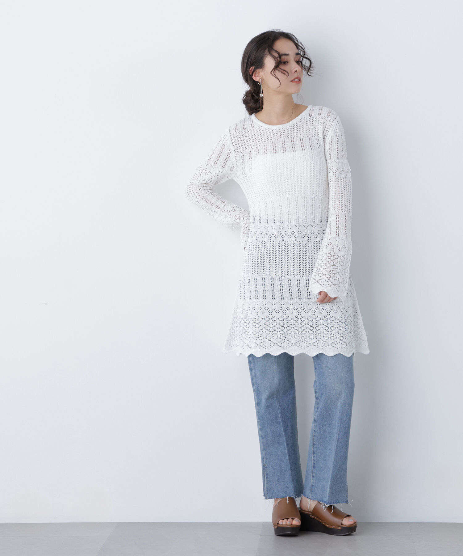  「〈N.〉透かし編みニットミニワンピース」|ワンピース|