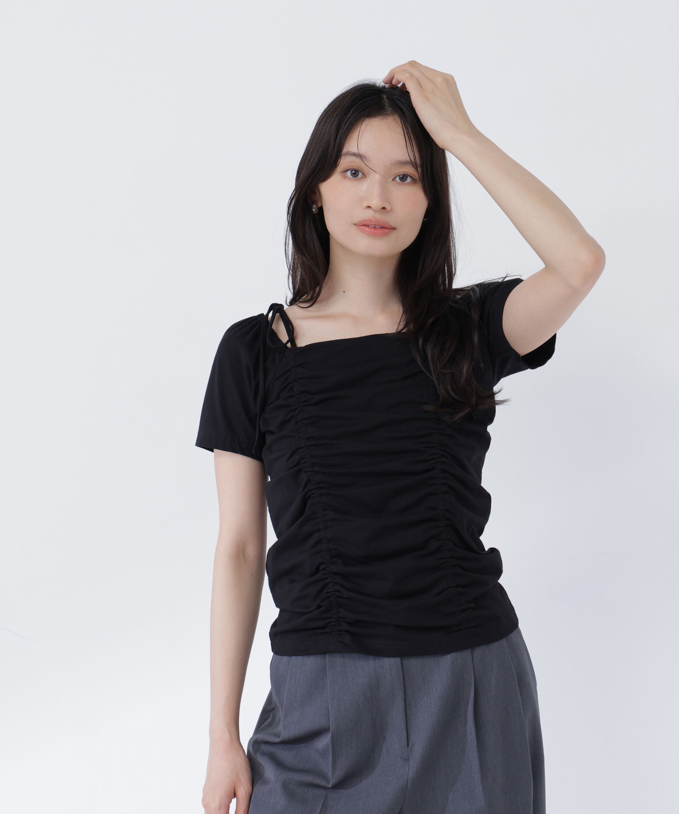  「ショルダーリボンドロストカットソー」|Tシャツ・カットソー|