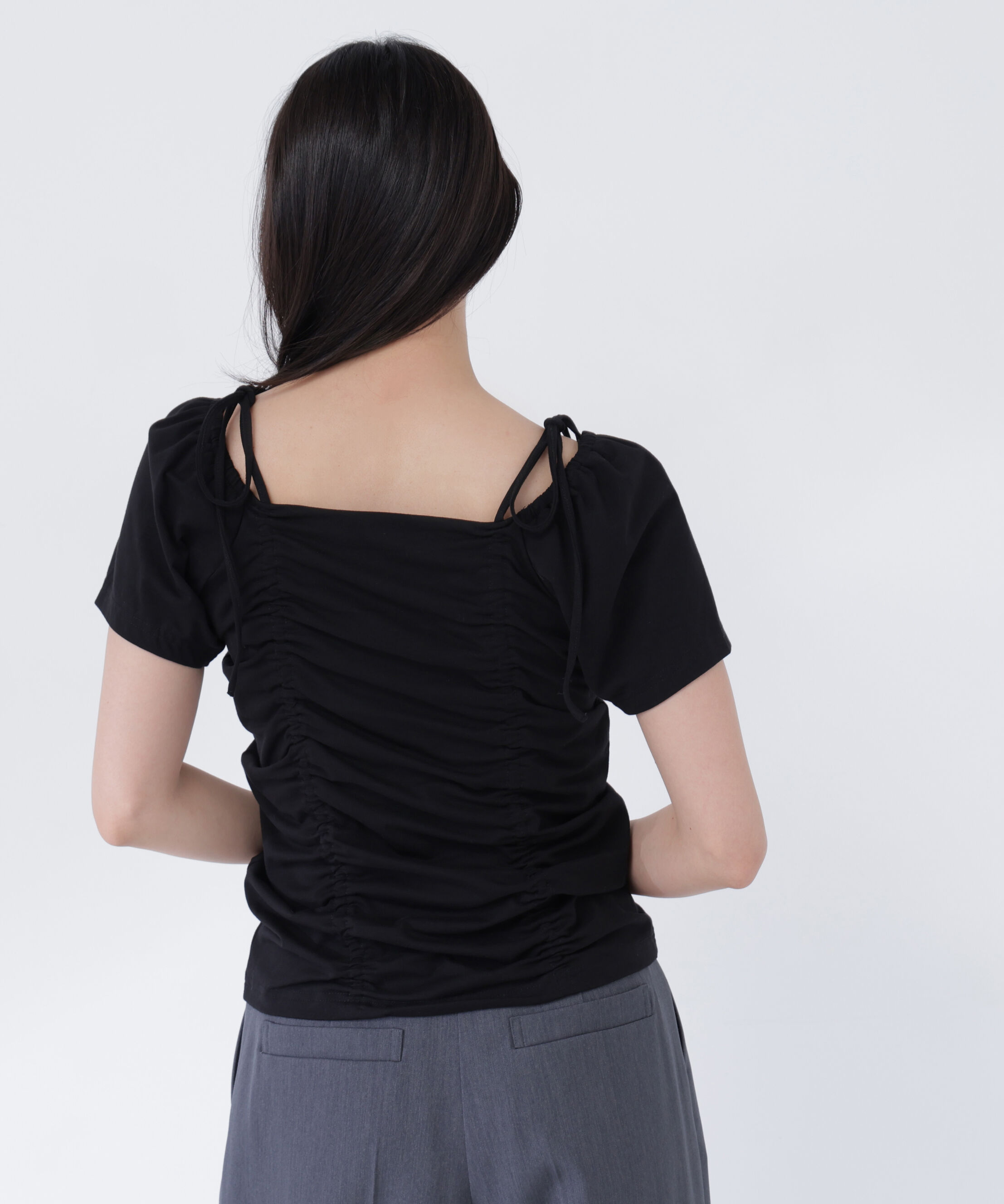  「ショルダーリボンドロストカットソー」|Tシャツ・カットソー|