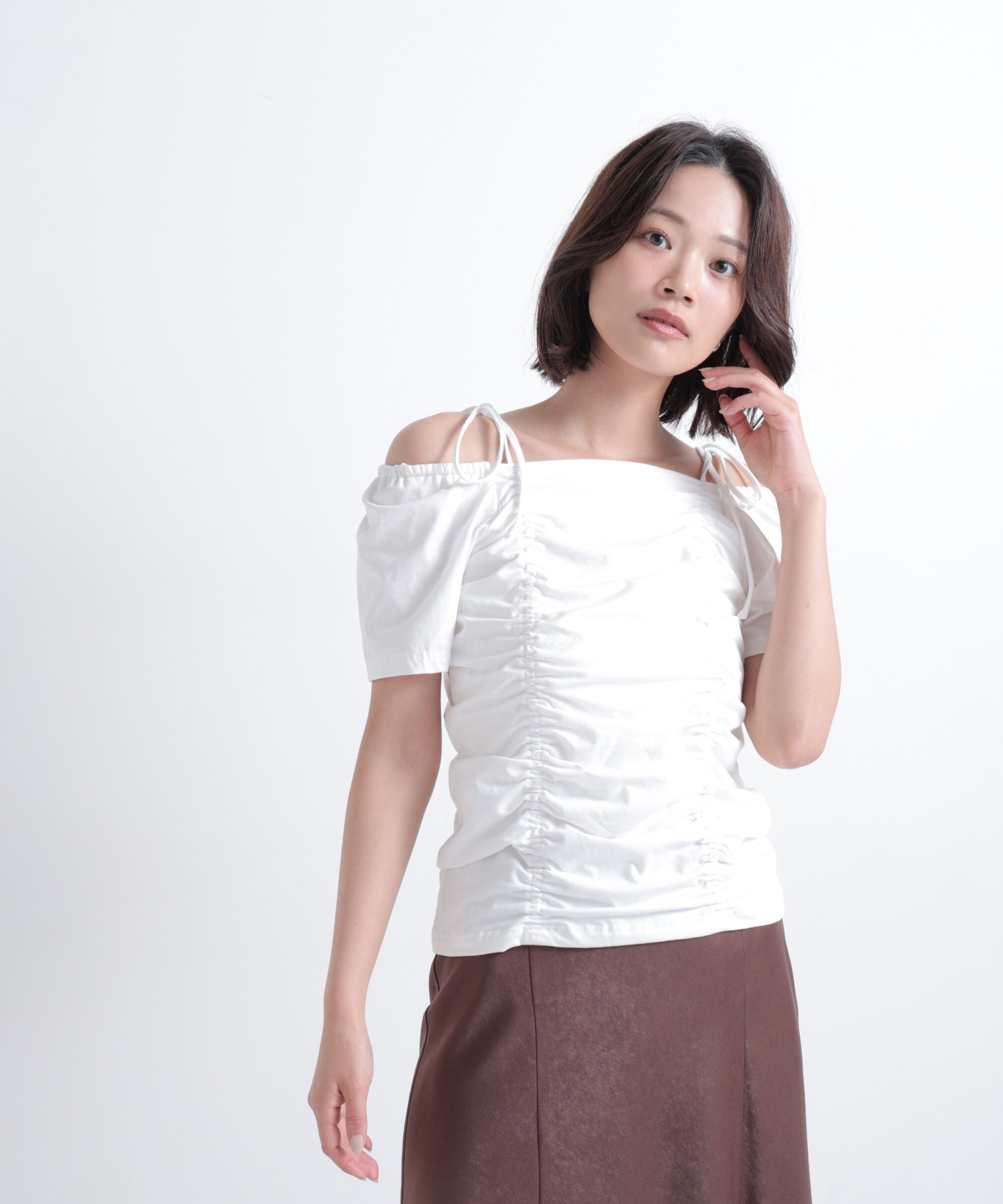 「ショルダーリボンドロストカットソー」|Tシャツ・カットソー|