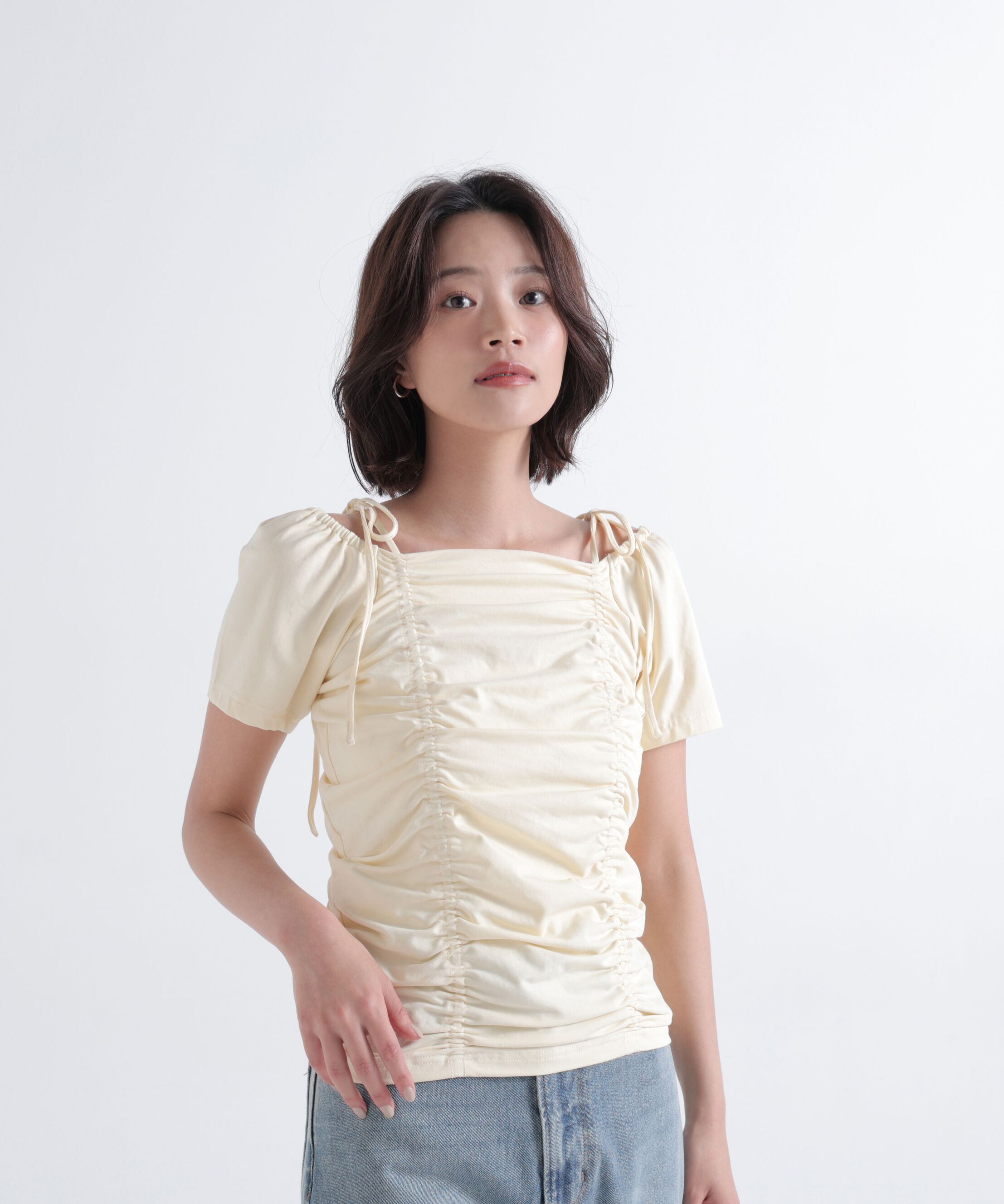  「ショルダーリボンドロストカットソー」|Tシャツ・カットソー|