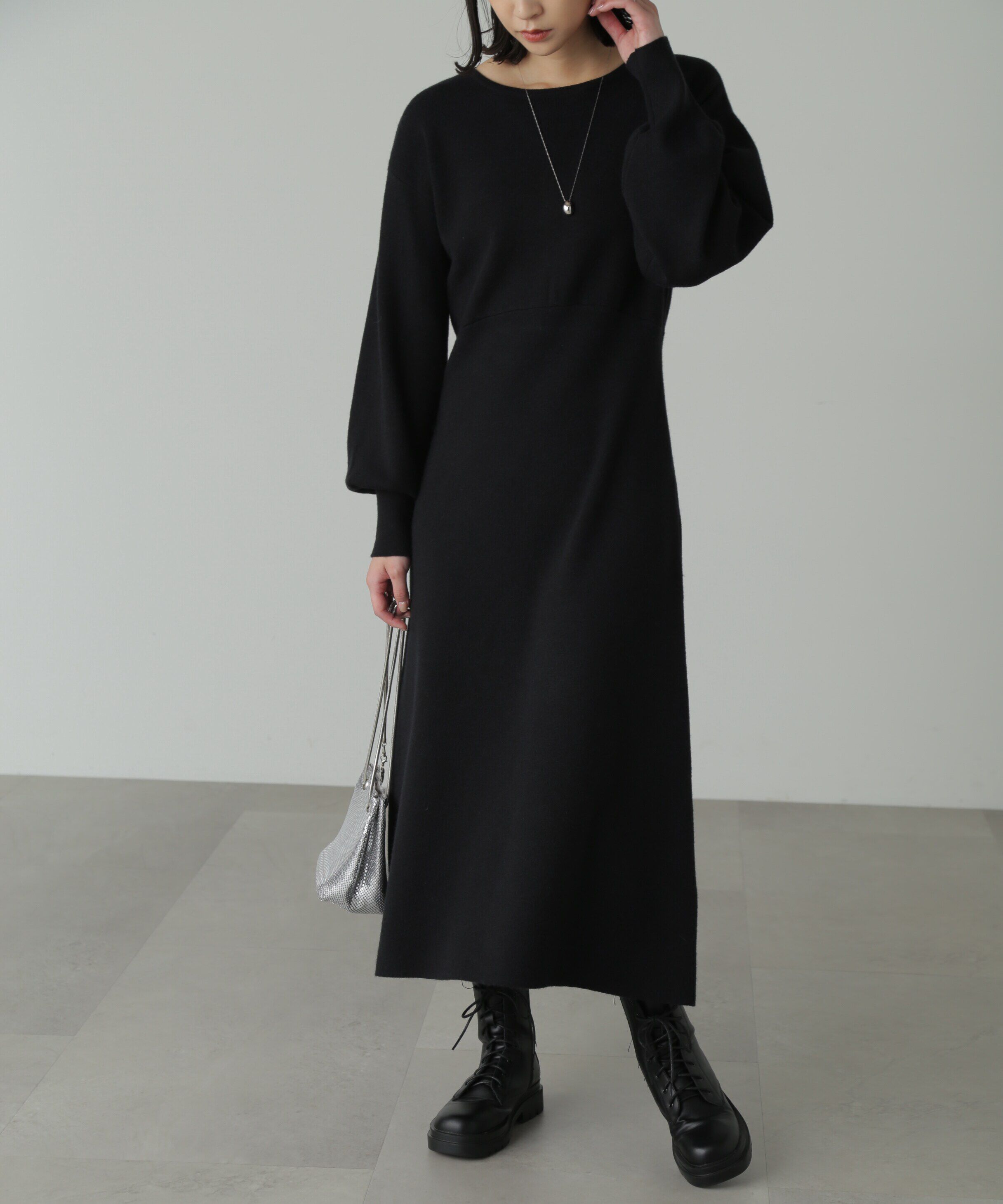  「バックレースアップロングニットワンピース」|ワンピース|