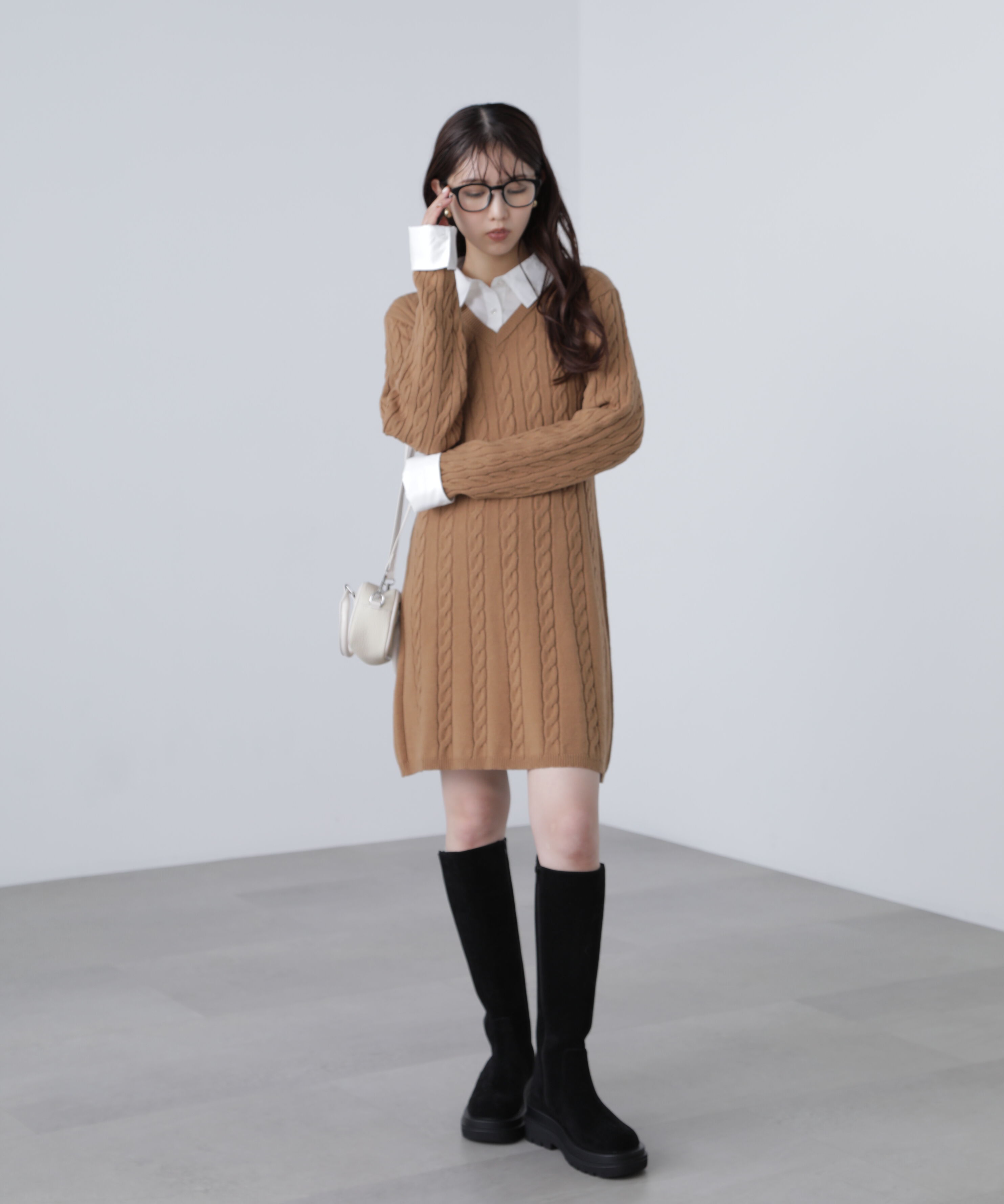  「レイヤード風ケーブルニットミニワンピース」|ワンピース|