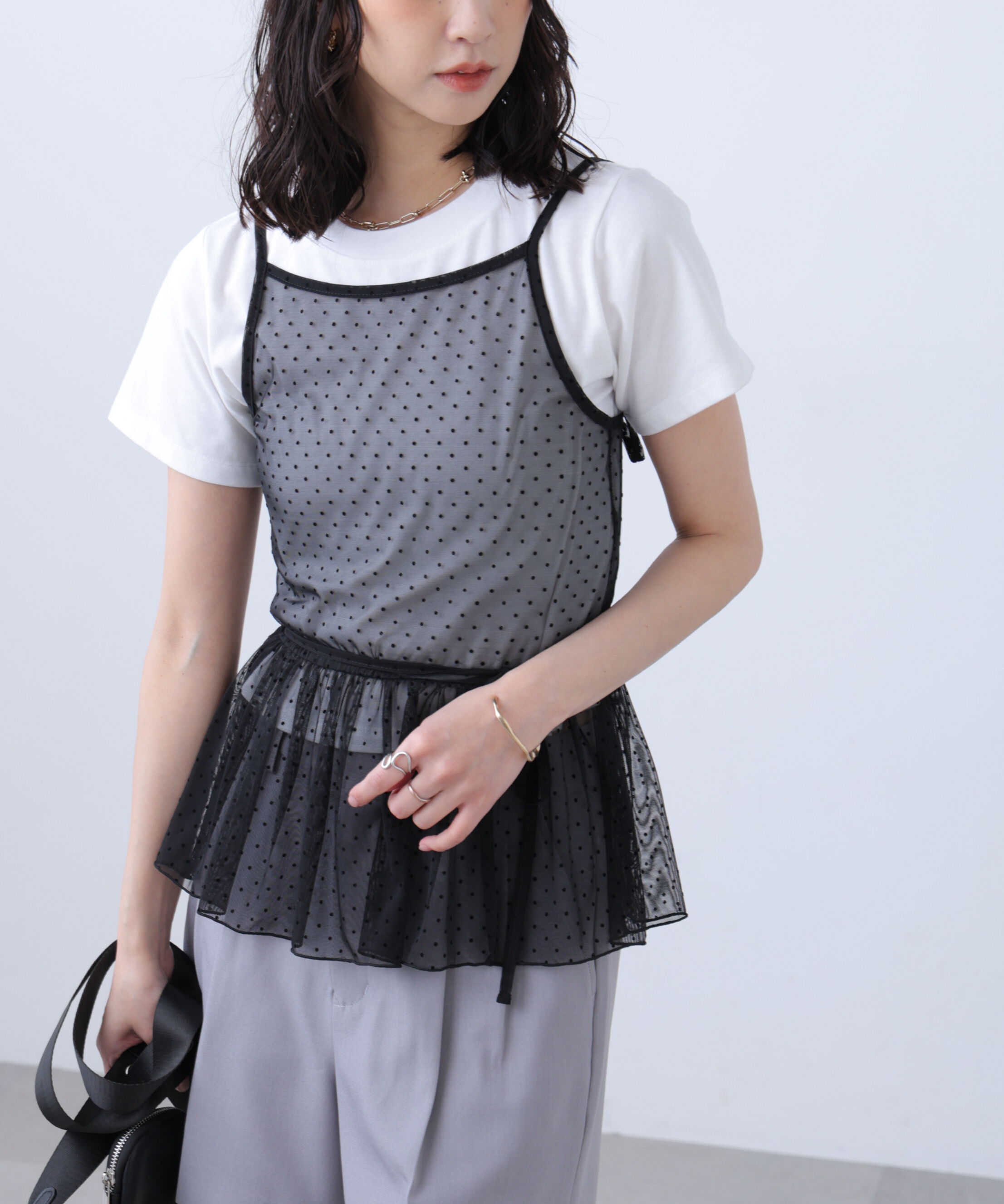  「2WAYシアードットホルターキャミ&times;半袖カットソーセット」|Tシャツ・カットソー|