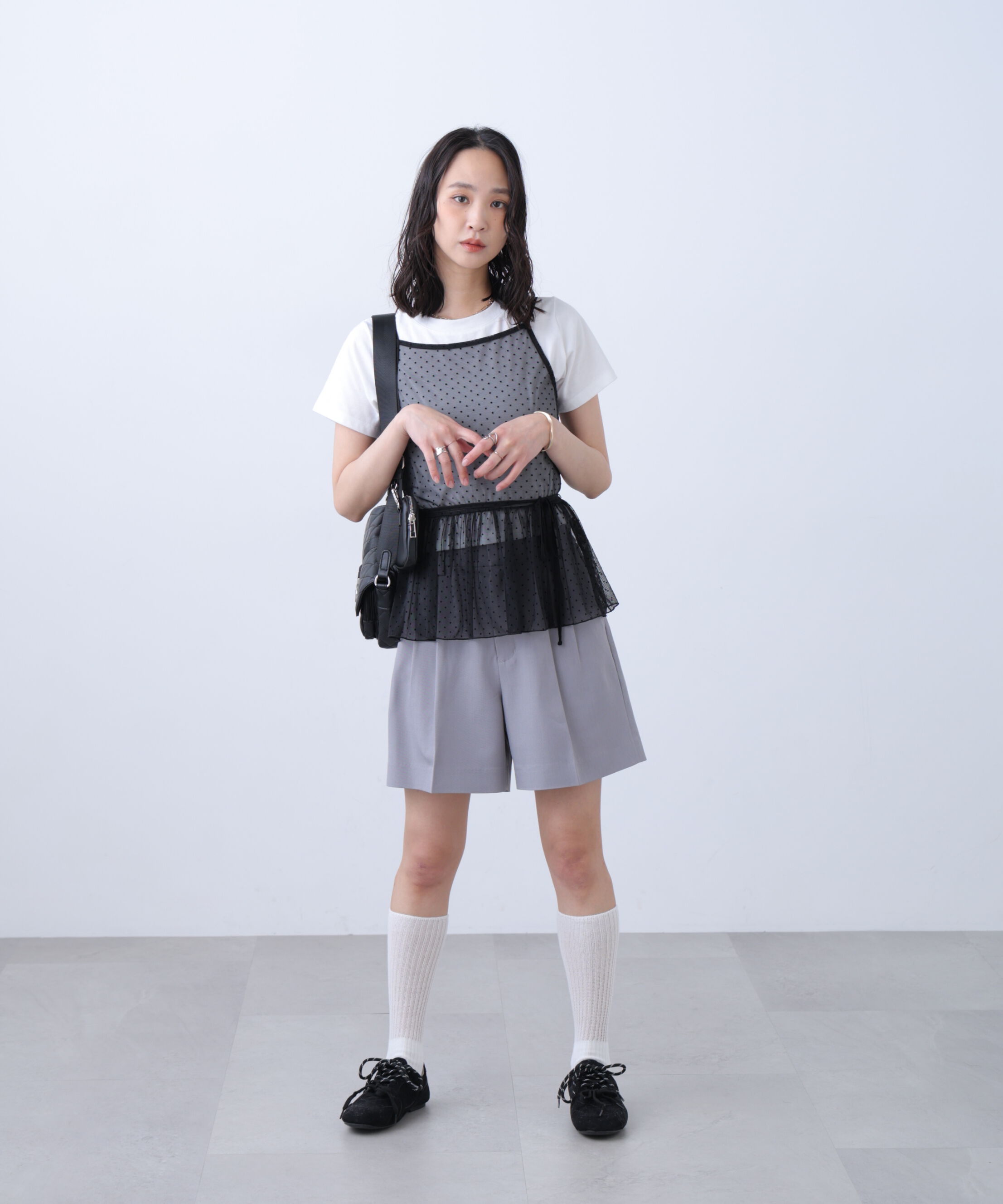  「2WAYシアードットホルターキャミ&times;半袖カットソーセット」|Tシャツ・カットソー|