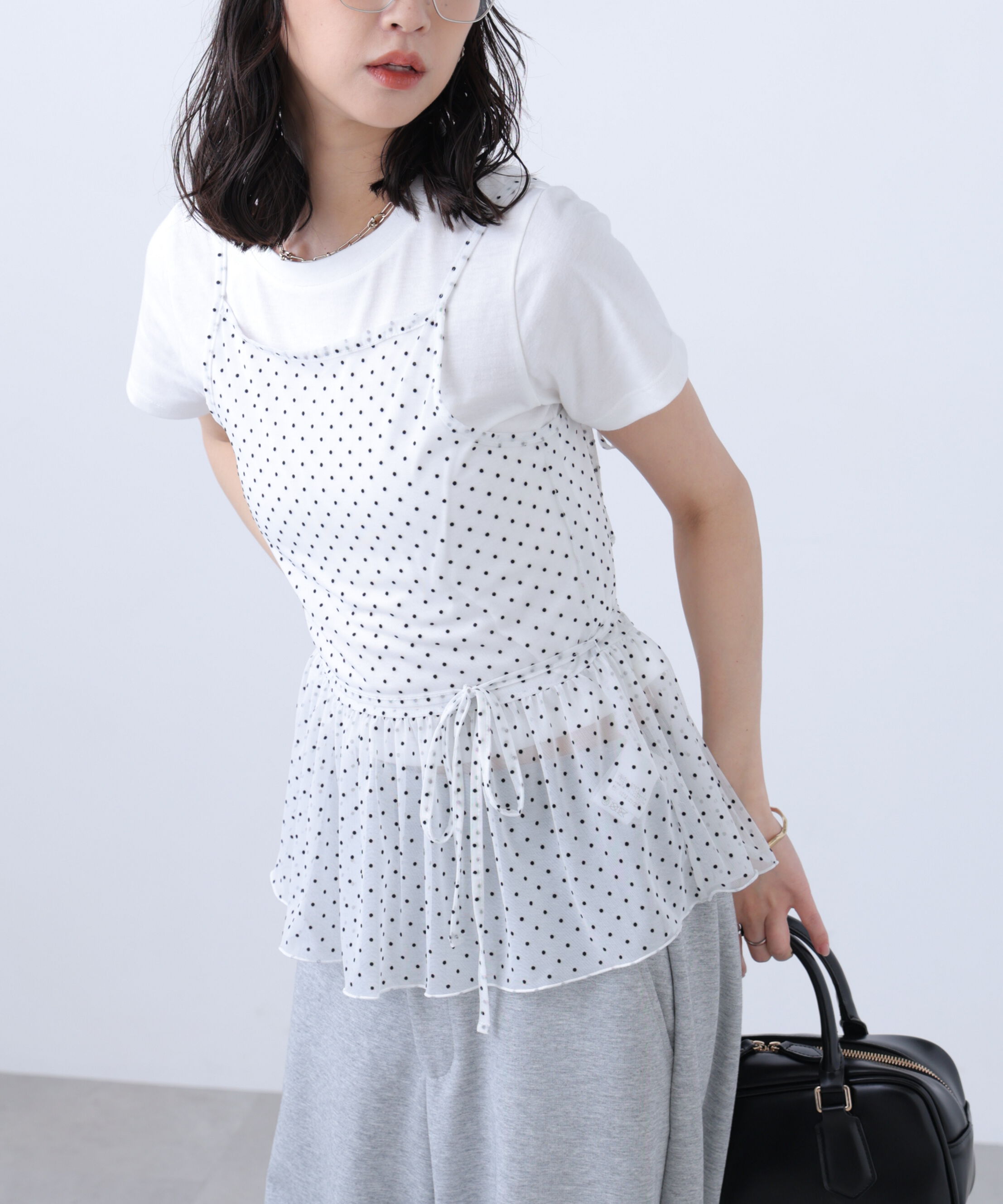  「2WAYシアードットホルターキャミ&times;半袖カットソーセット」|Tシャツ・カットソー|