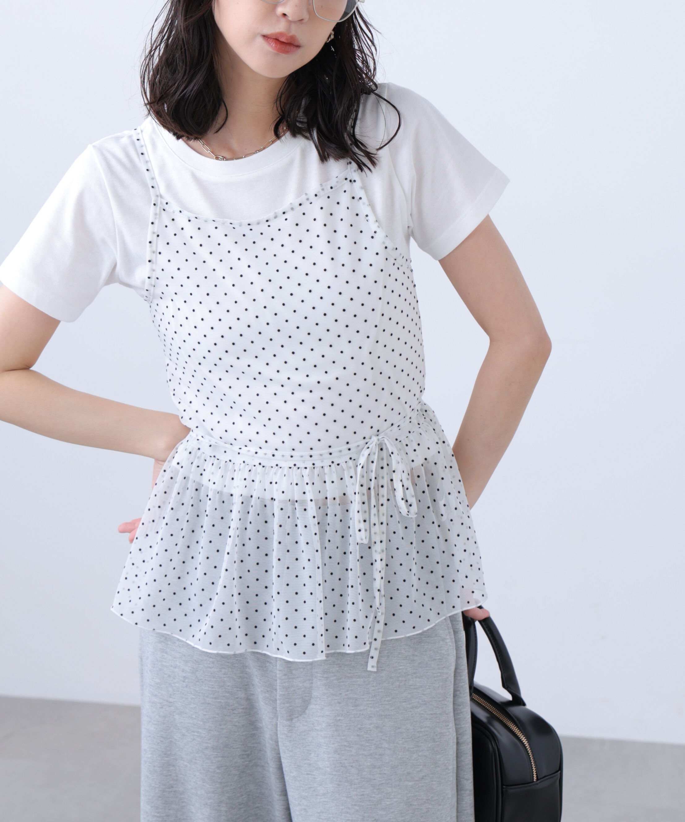  「2WAYシアードットホルターキャミ&times;半袖カットソーセット」|Tシャツ・カットソー|