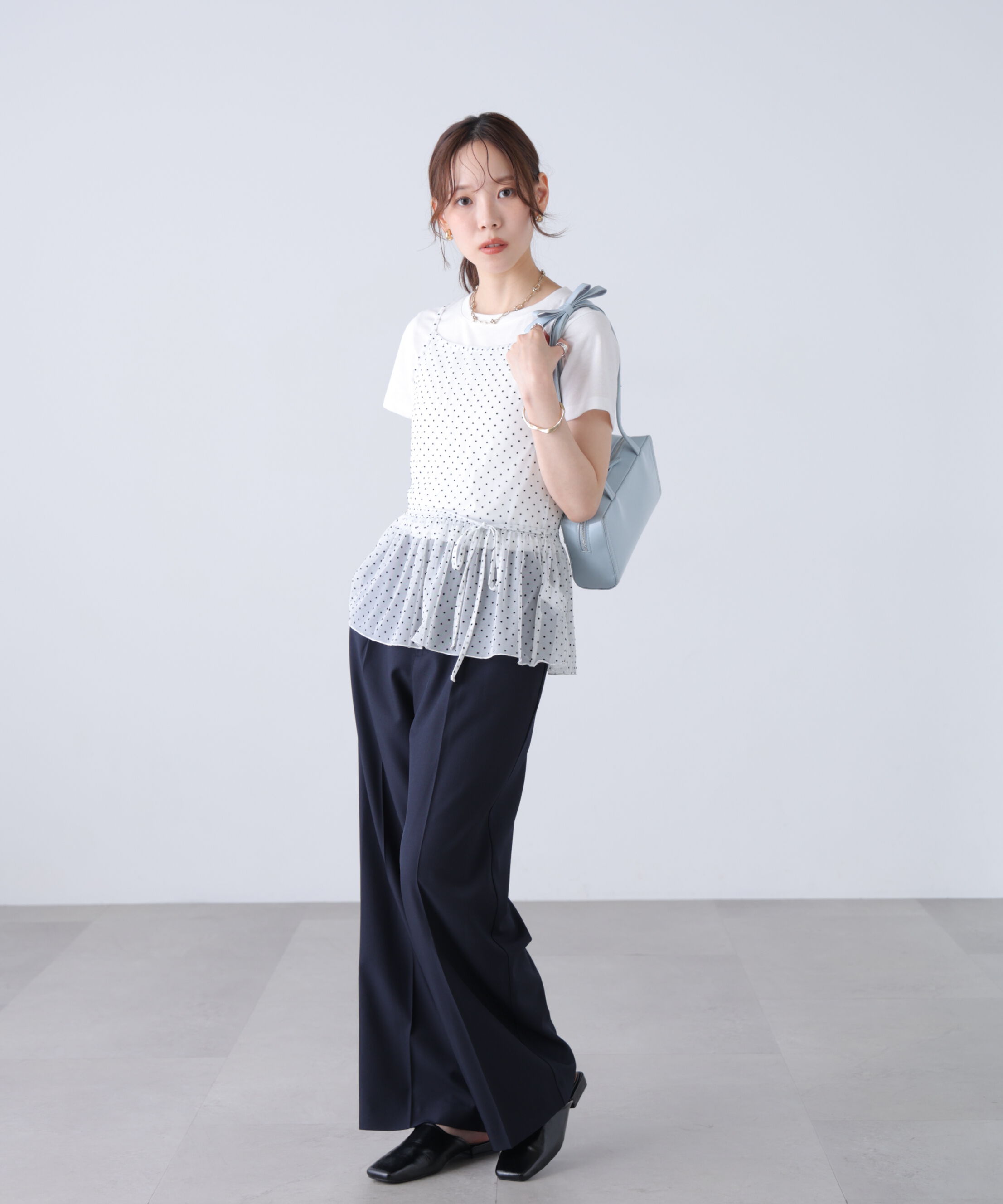  「2WAYシアードットホルターキャミ&times;半袖カットソーセット」|Tシャツ・カットソー|