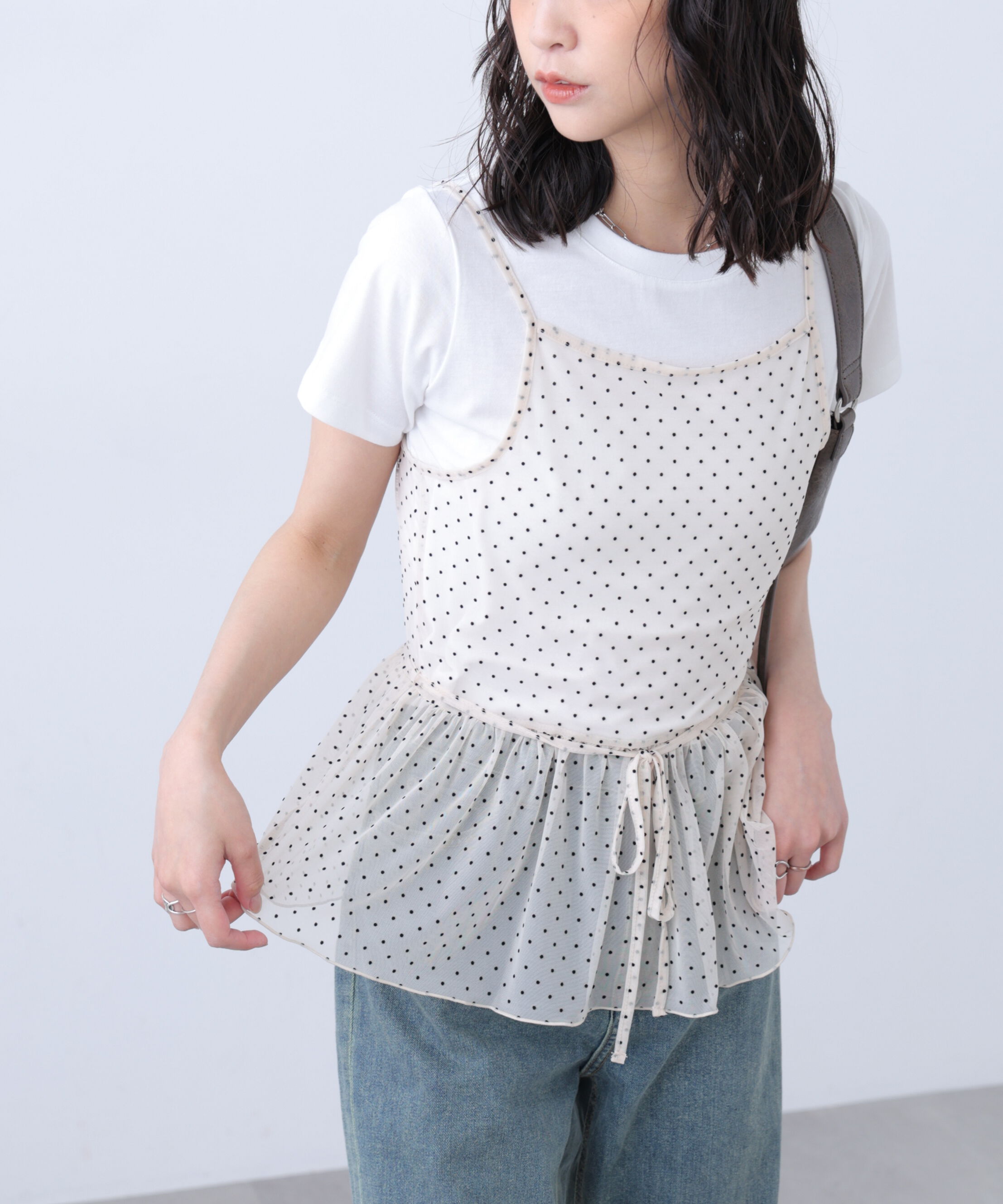  「2WAYシアードットホルターキャミ&times;半袖カットソーセット」|Tシャツ・カットソー|