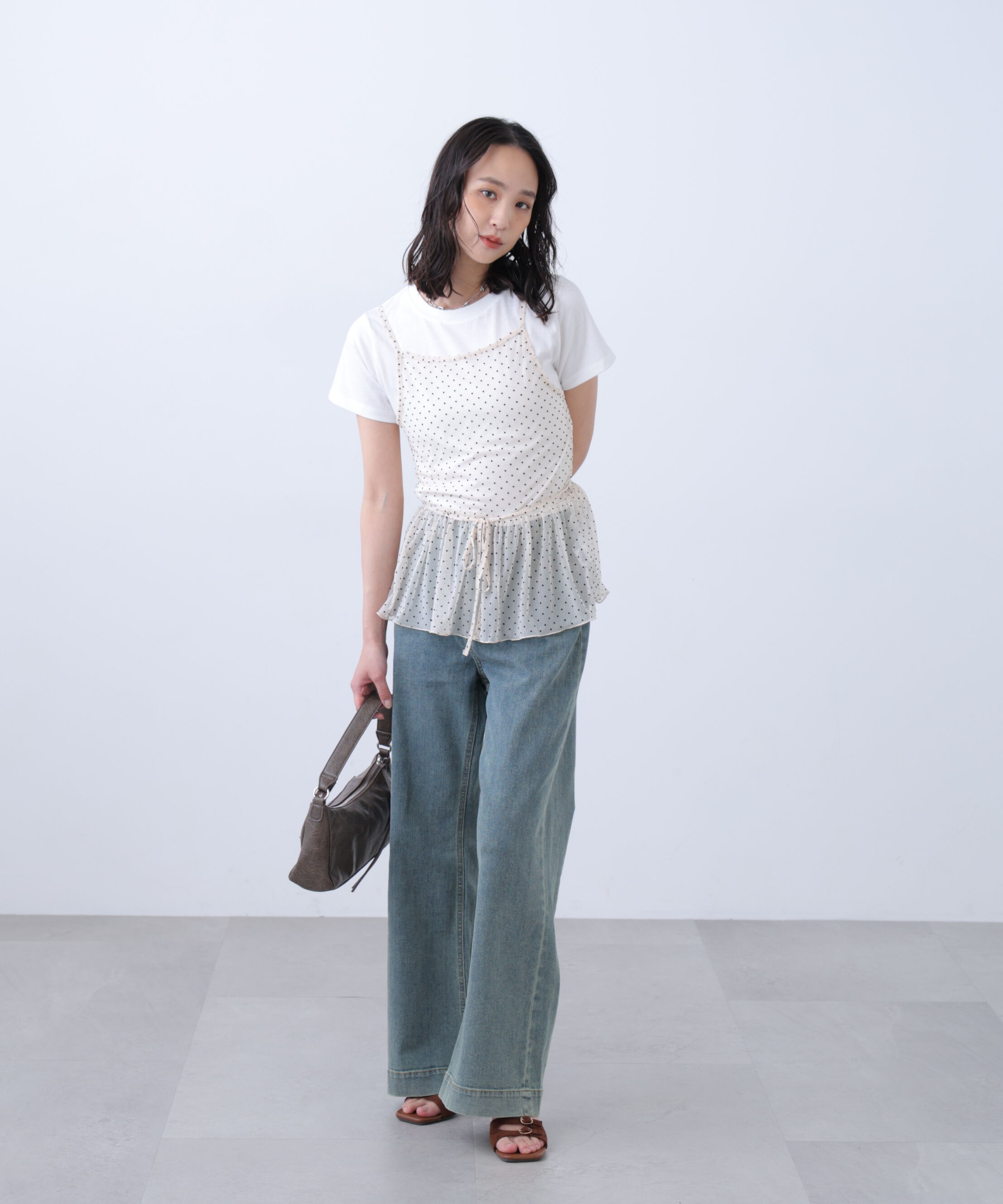 「2WAYシアードットホルターキャミ&times;半袖カットソーセット」|Tシャツ・カットソー|