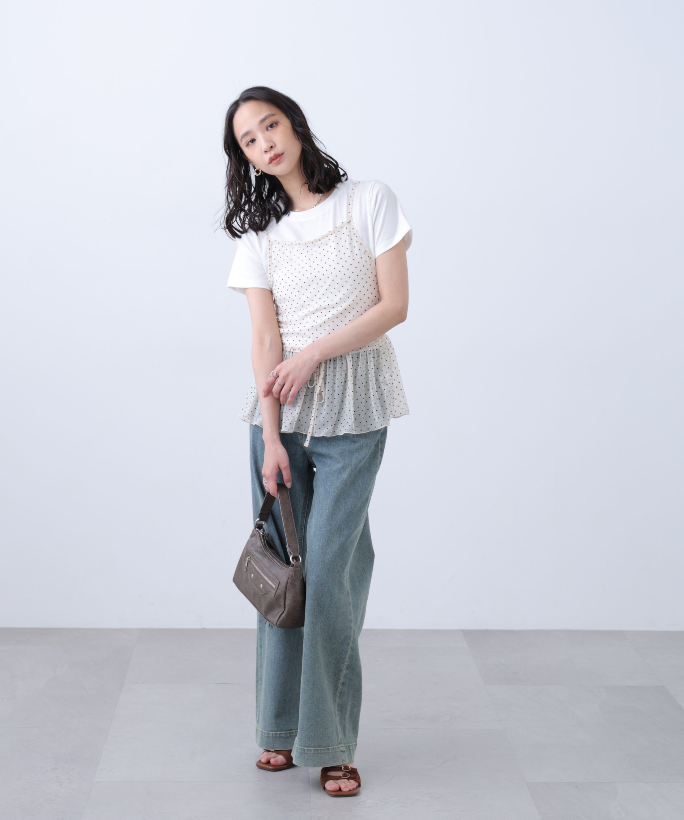  「2WAYシアードットホルターキャミ&times;半袖カットソーセット」|Tシャツ・カットソー|
