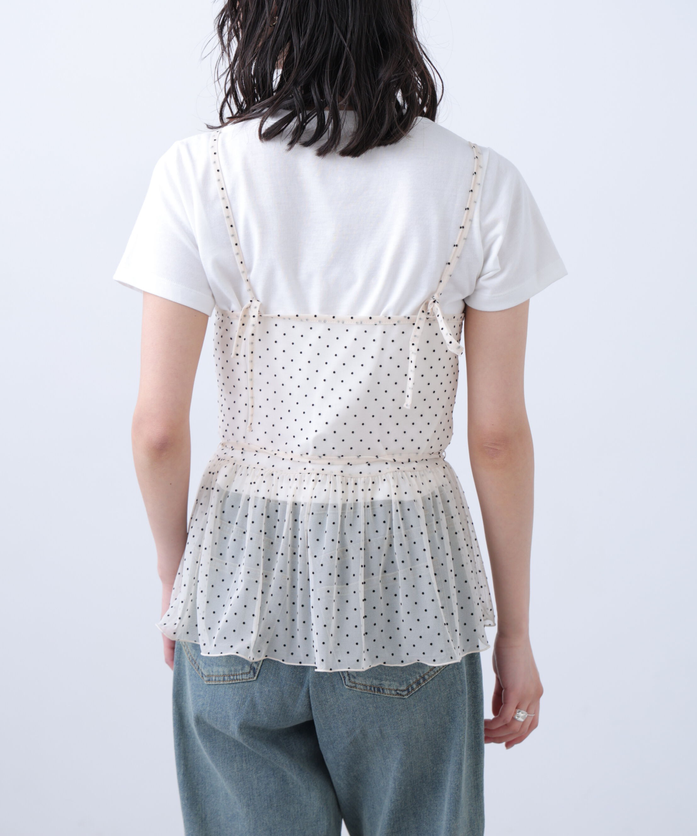  「2WAYシアードットホルターキャミ&times;半袖カットソーセット」|Tシャツ・カットソー|