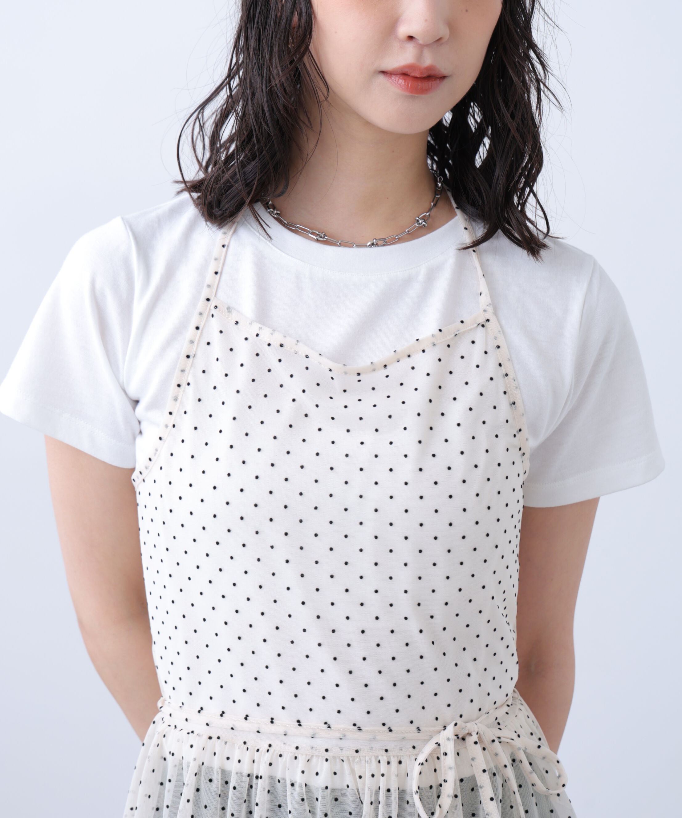  「2WAYシアードットホルターキャミ&times;半袖カットソーセット」|Tシャツ・カットソー|