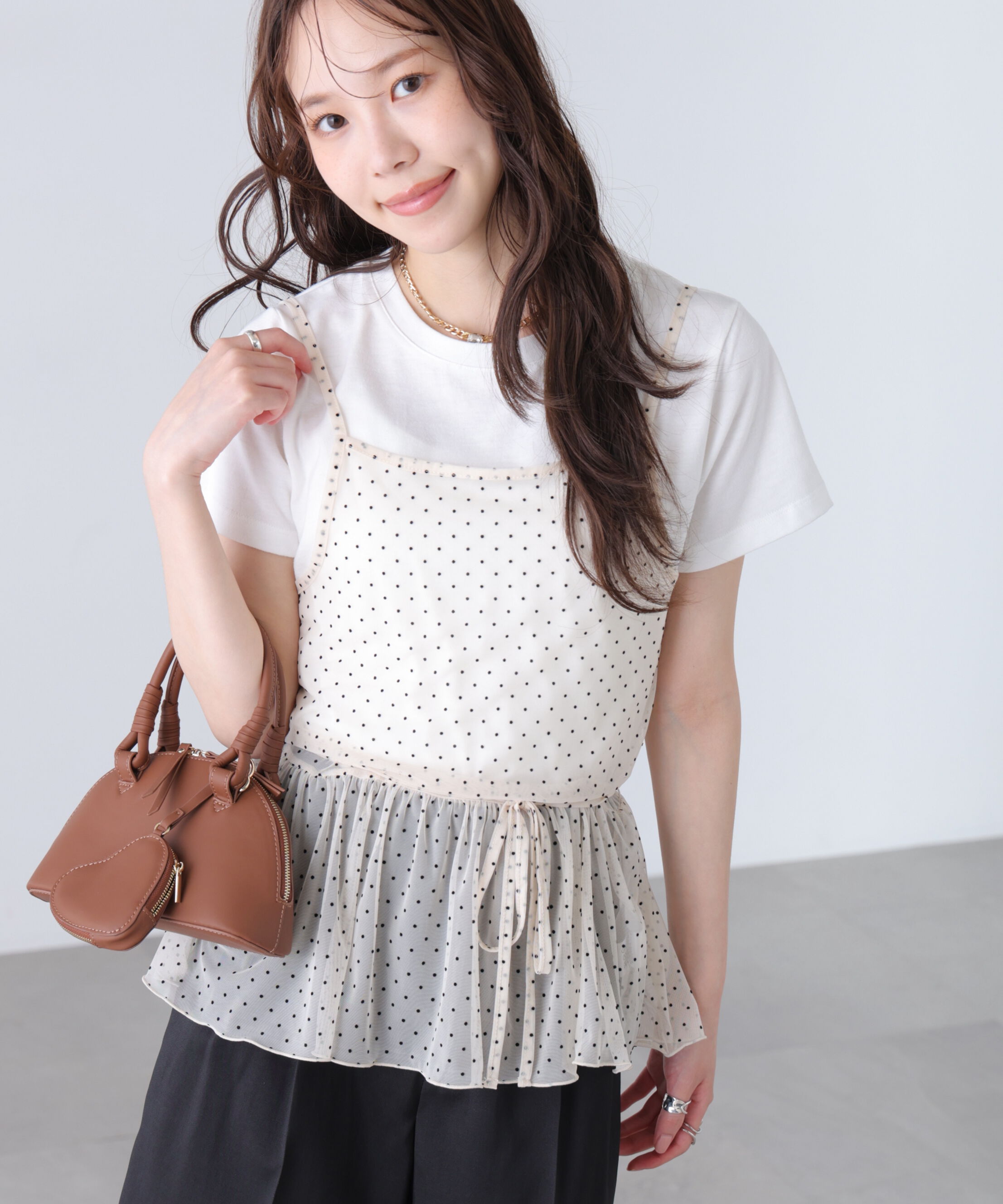  「2WAYシアードットホルターキャミ&times;半袖カットソーセット」|Tシャツ・カットソー|