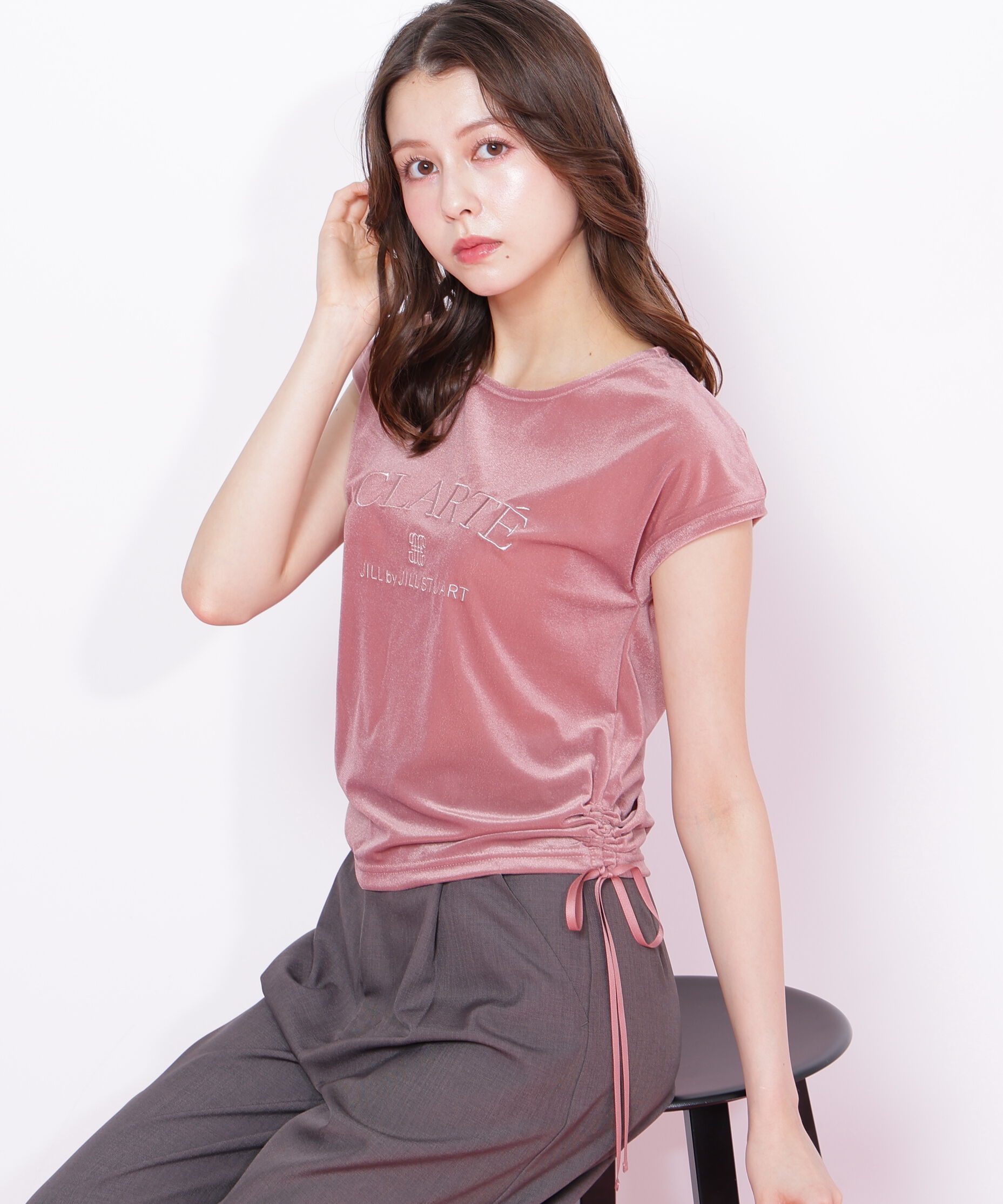  「ベロアコンパクトTシャツ」|Tシャツ・カットソー|ピンク