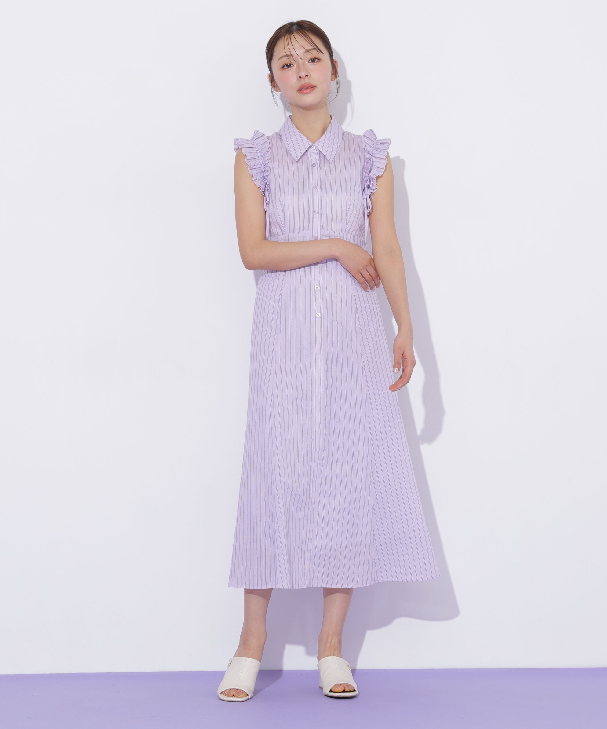  「ショルダーフリルワンピース」|ワンピース|