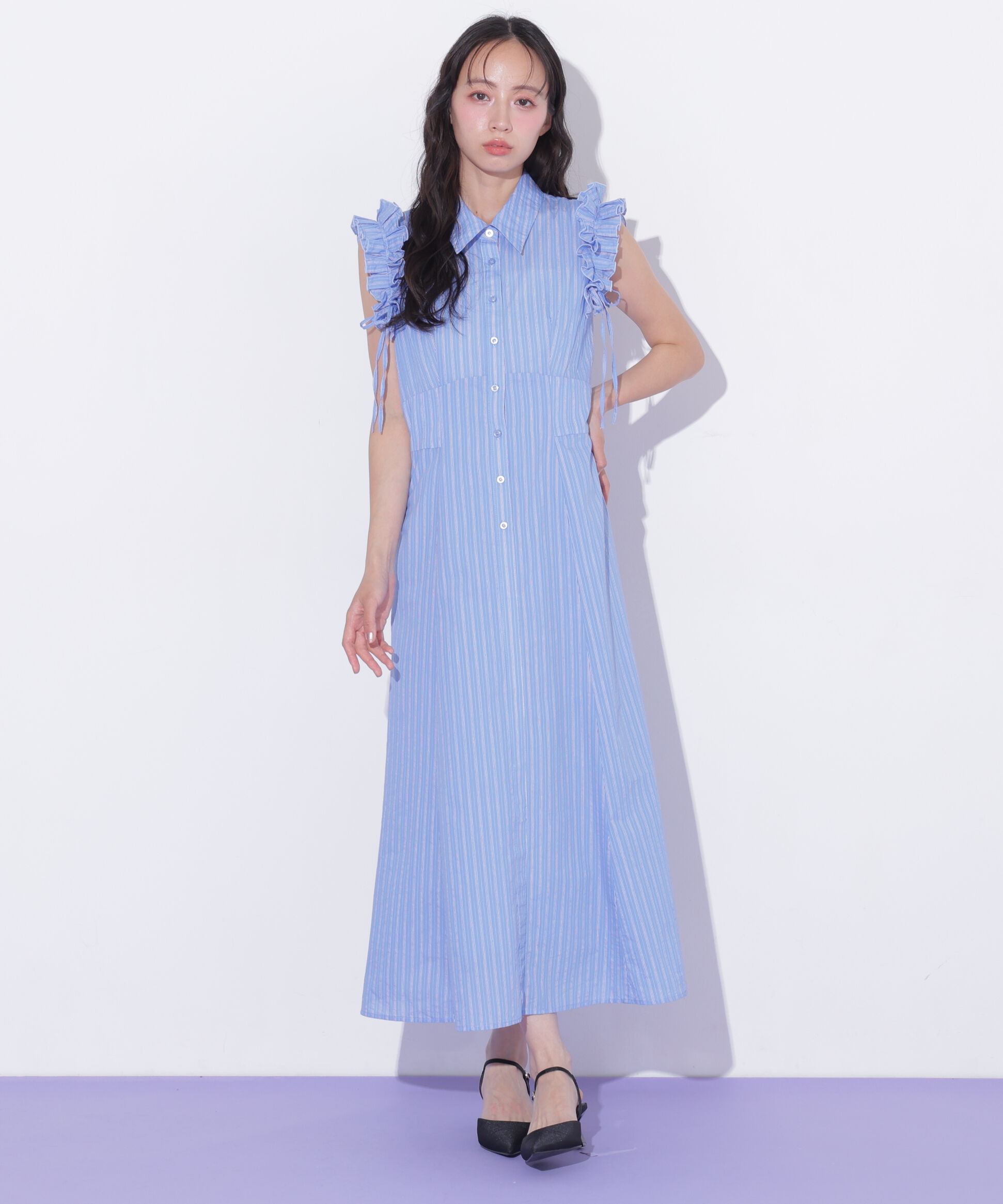  「ショルダーフリルワンピース」|ワンピース|