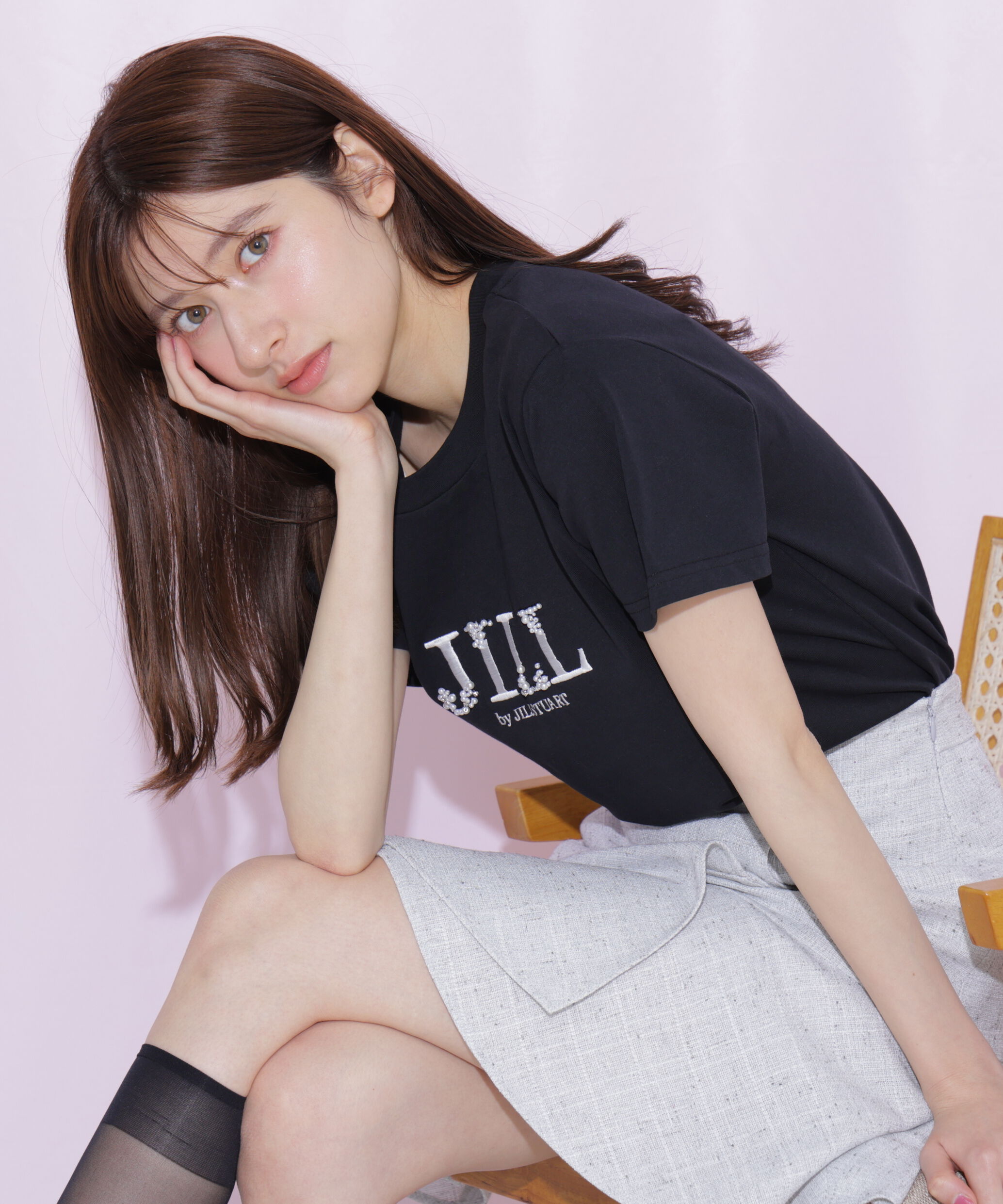  「オーガニックコットンビジューロゴTシャツ」|Tシャツ・カットソー|ブラック