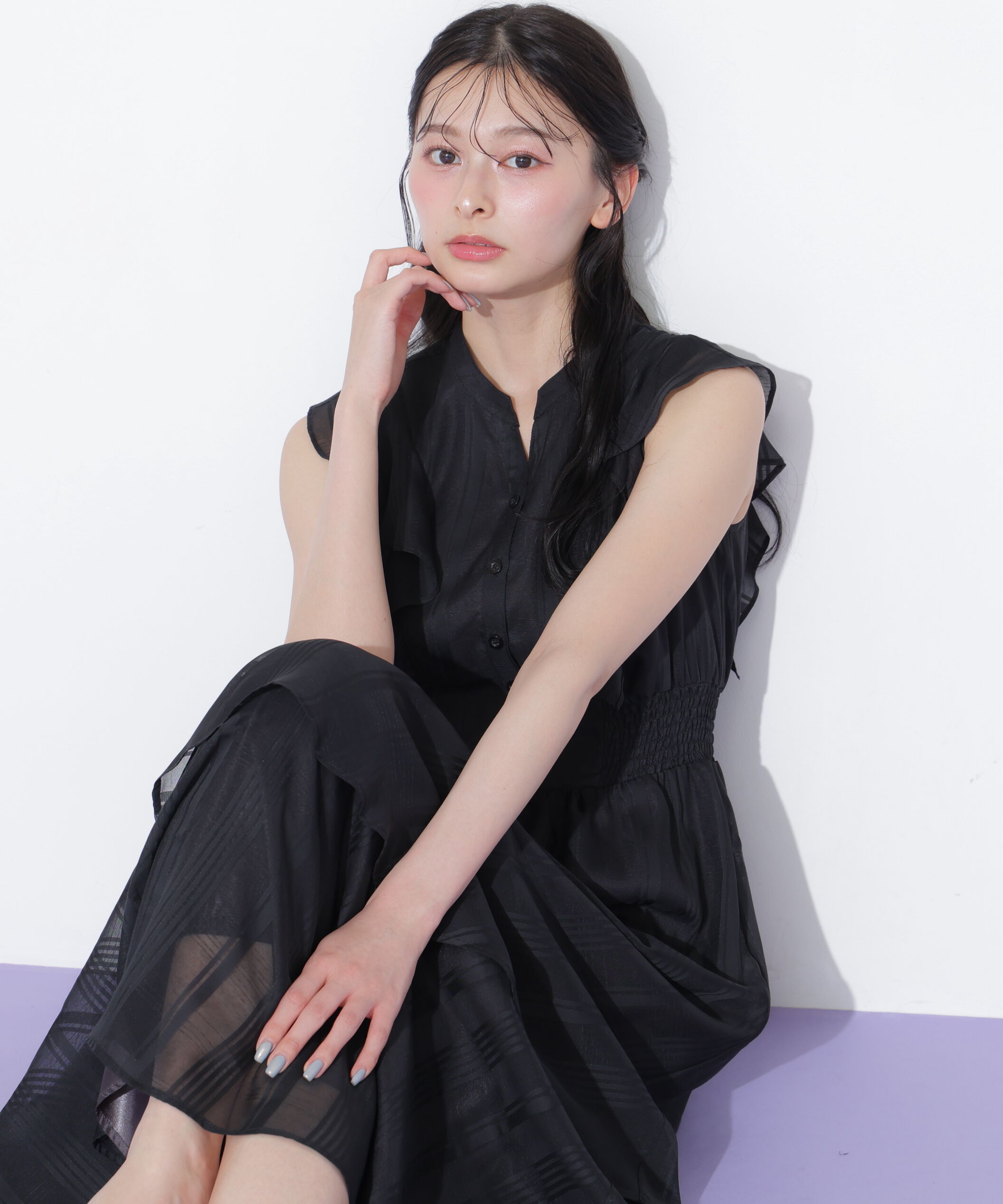  「ランダムティアードシャツワンピース」|ワンピース|ブラック1