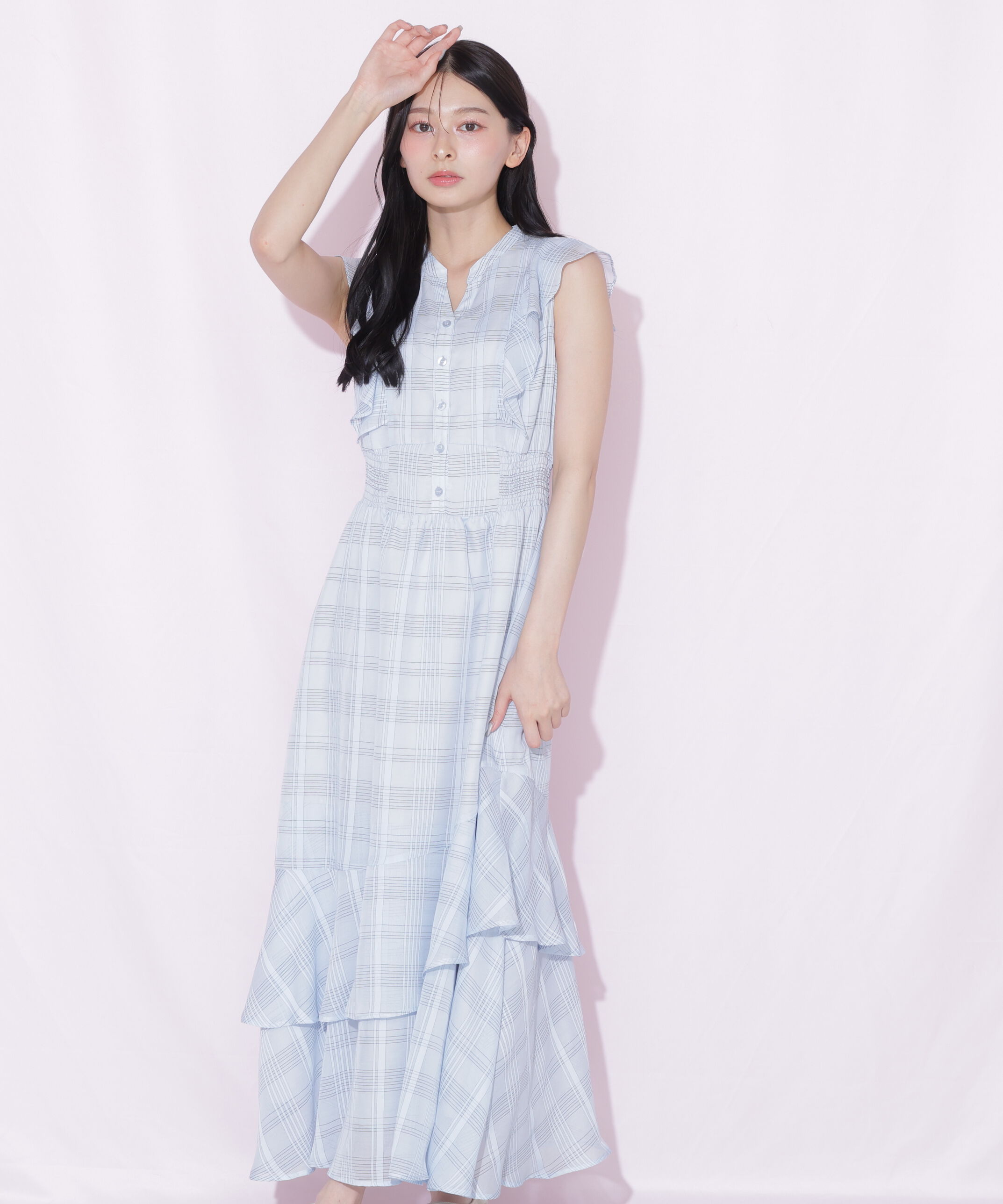  「ランダムティアードシャツワンピース」|ワンピース|ブルー