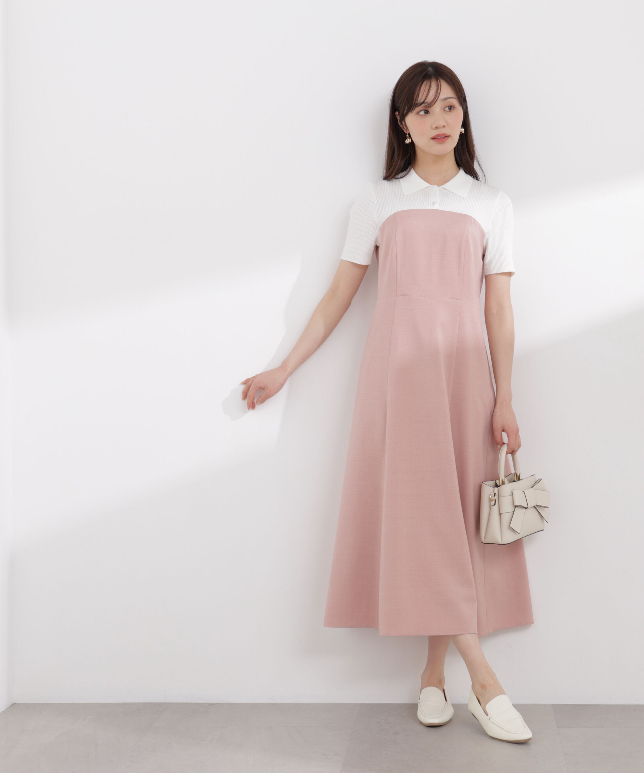 PROPORTION BODY DRESSING「ポロカラードッキングワンピース 26SS」|ワンピース|ホワイト&times;ピ  1