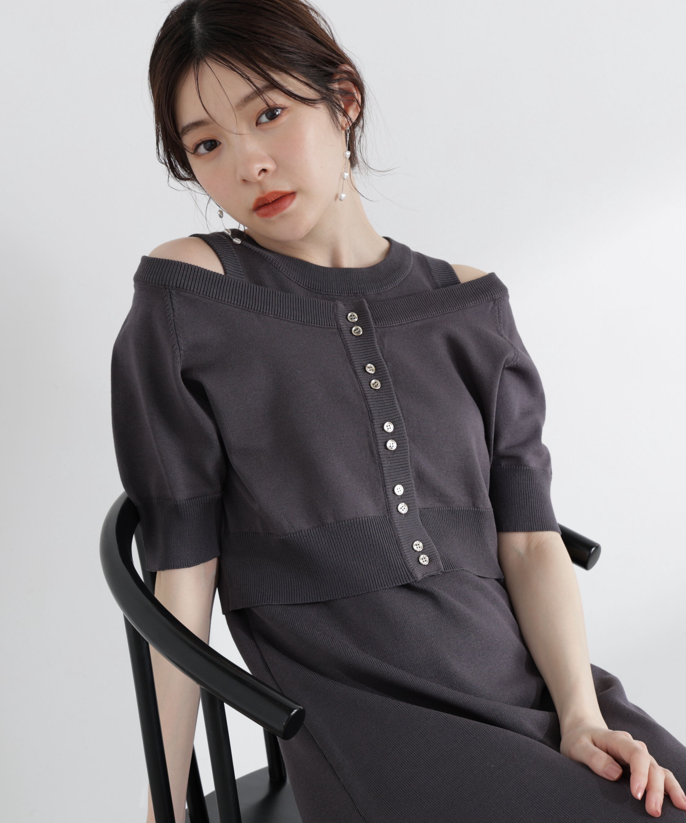 PROPORTION BODY DRESSING「＜中川紅葉さん着用＞ショートカーデレイヤードワンピース」|ワンピース|チャコール2