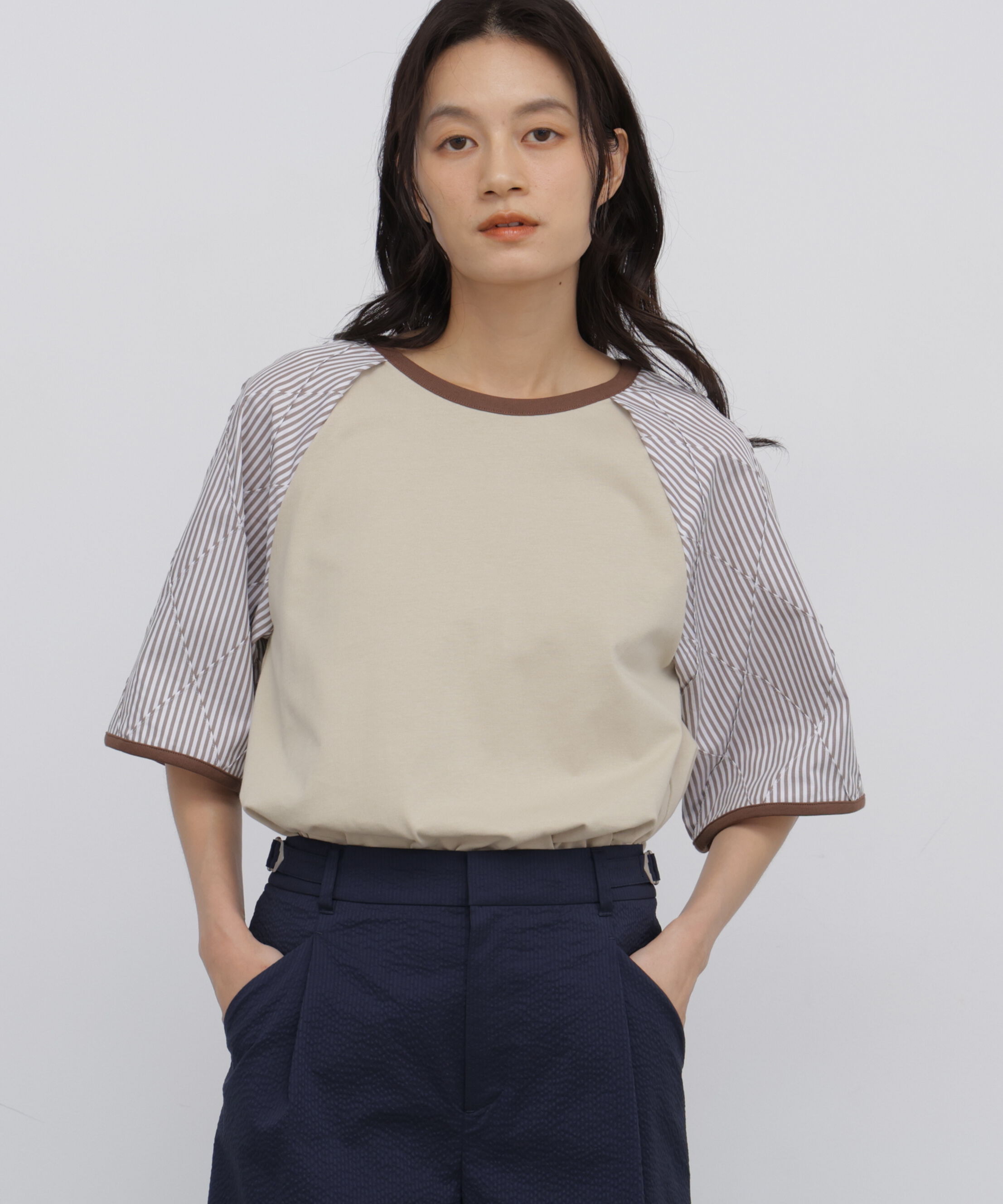  「◆ラグランスリーブリンガーＴシャツ」|Tシャツ・カットソー|ベージュ