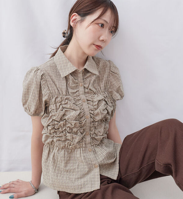 archives「チェックランダムシャーリングシャツブラウス」|シャツ・ブラウス|BEIGE