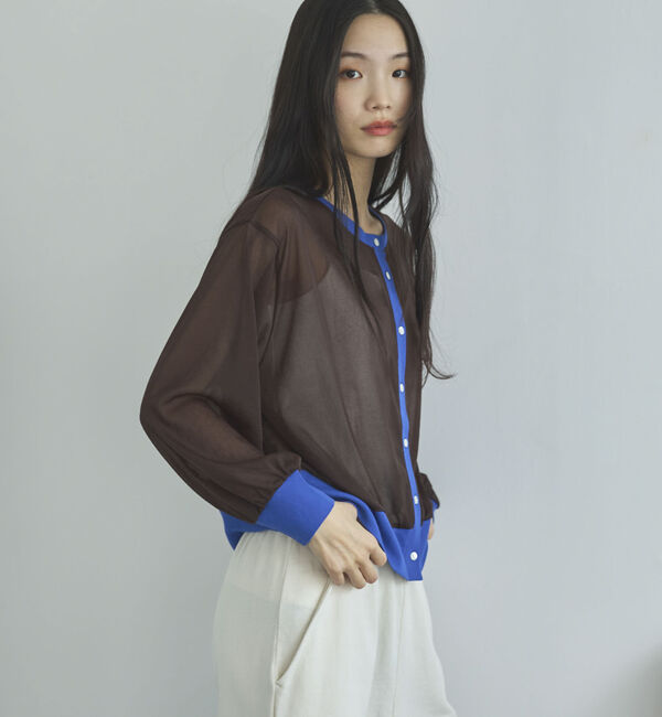Doux archives「バイカラーシアーカーディガン」|シャツ・ブラウス|BROWN