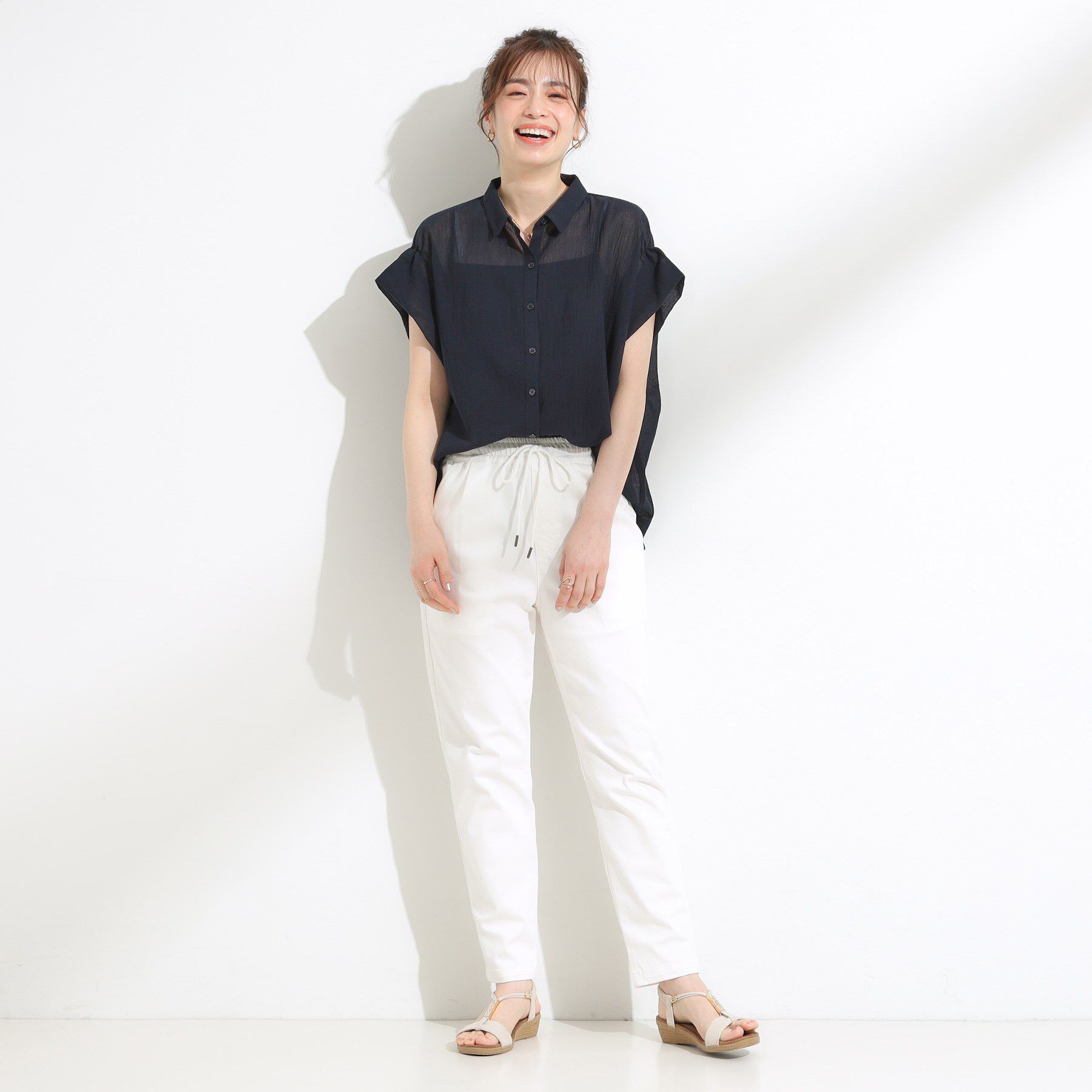 SHOO･LA･RUE「【S-LL】さらシャリコットン 上品なシアー感のデザインシャツ」|シャツ・ブラウス|