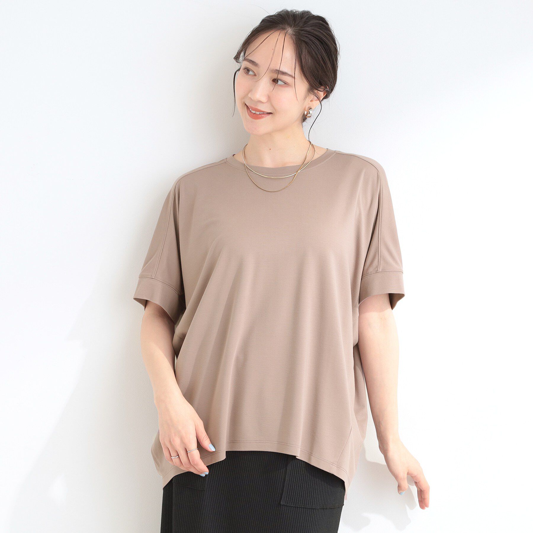 SHOO･LA･RUE「【ひんやり/UV/S-LL/体型カバー】インせずゆるっと決まる ひやとろドルマンTシャツ」|Tシャツ・カットソー|