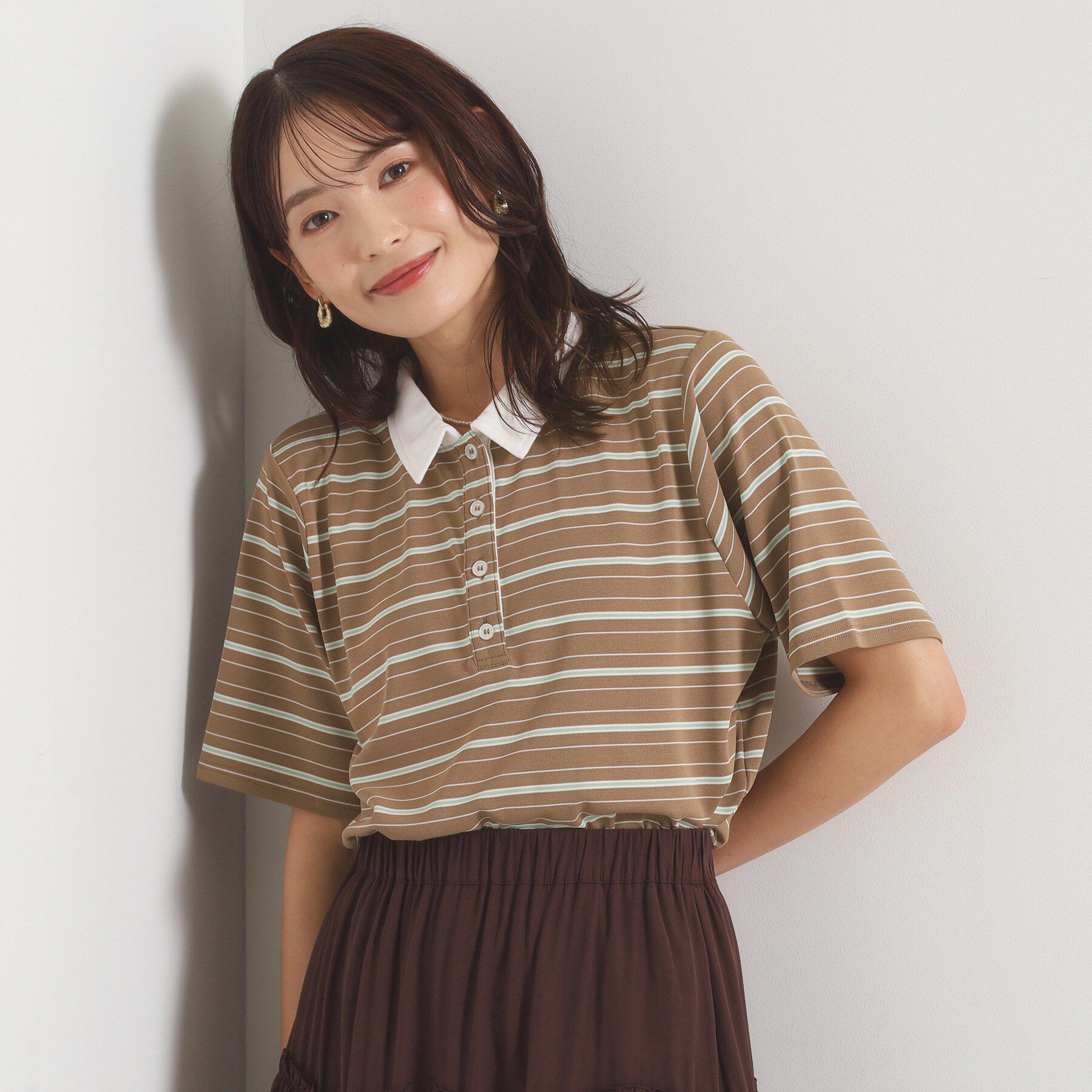 ITS&rsquo;DEMO「ポロ襟ボーダートップス」|Tシャツ・カットソー|