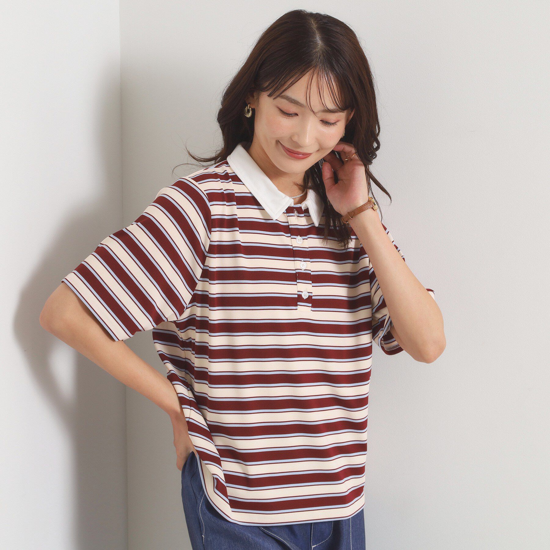 ITS&rsquo;DEMO「ポロ襟ボーダートップス」|Tシャツ・カットソー|