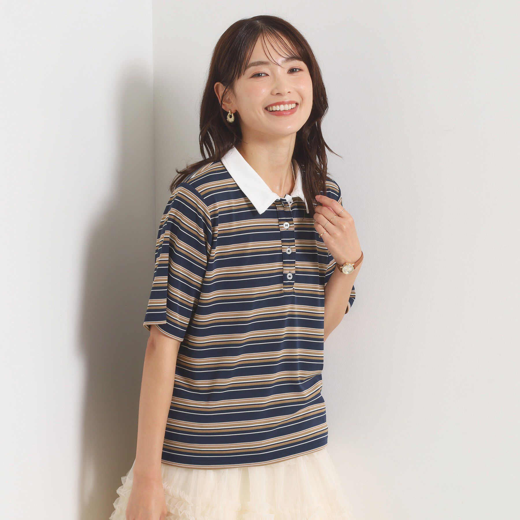 ITS&rsquo;DEMO「ポロ襟ボーダートップス」|Tシャツ・カットソー|