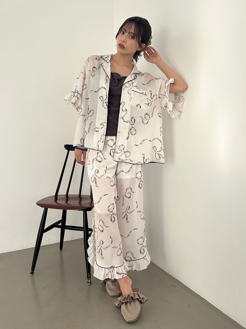 SNIDEL HOME「【Luxshine】【接触冷感】フリルリボンロングパンツ」|ルームウェア|