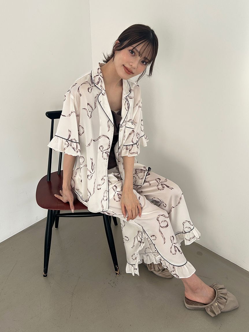 SNIDEL HOME「【Luxshine】【接触冷感】フリルリボンロングパンツ」|ルームウェア|