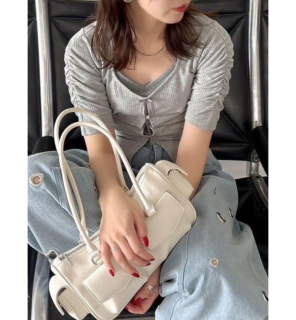 dazzlin「カーデタイトリボンカットトップス」|Tシャツ・カットソー|グレー