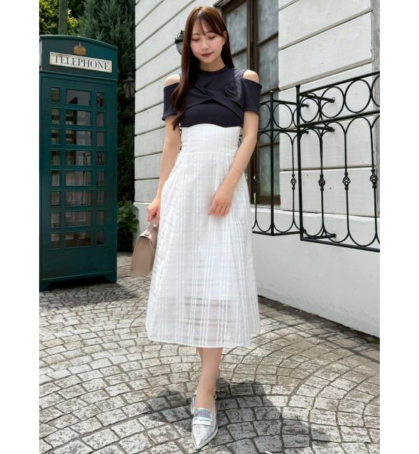 dazzlin「ツイストシアーチェックコルセットワンピース」|ワンピース|チャコールグレー