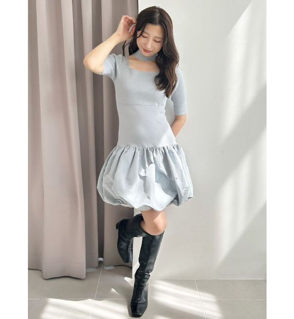 MERCURYDUO「バルーンドッキングミニニットワンピース」|ワンピース|